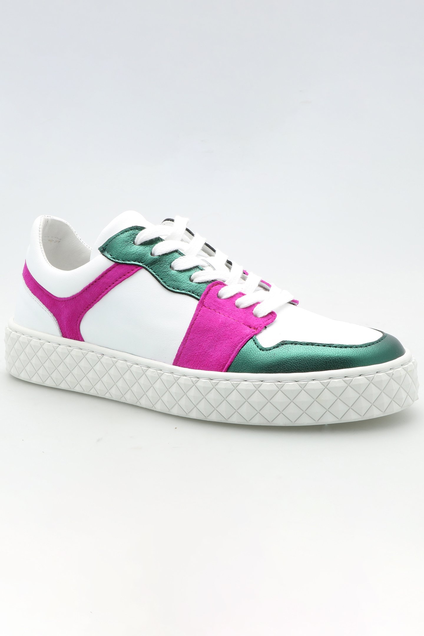 O.LIMBO - WHITE LOW-TOP SNEAKERS IN LEATHER WITH METALLIC GR 1