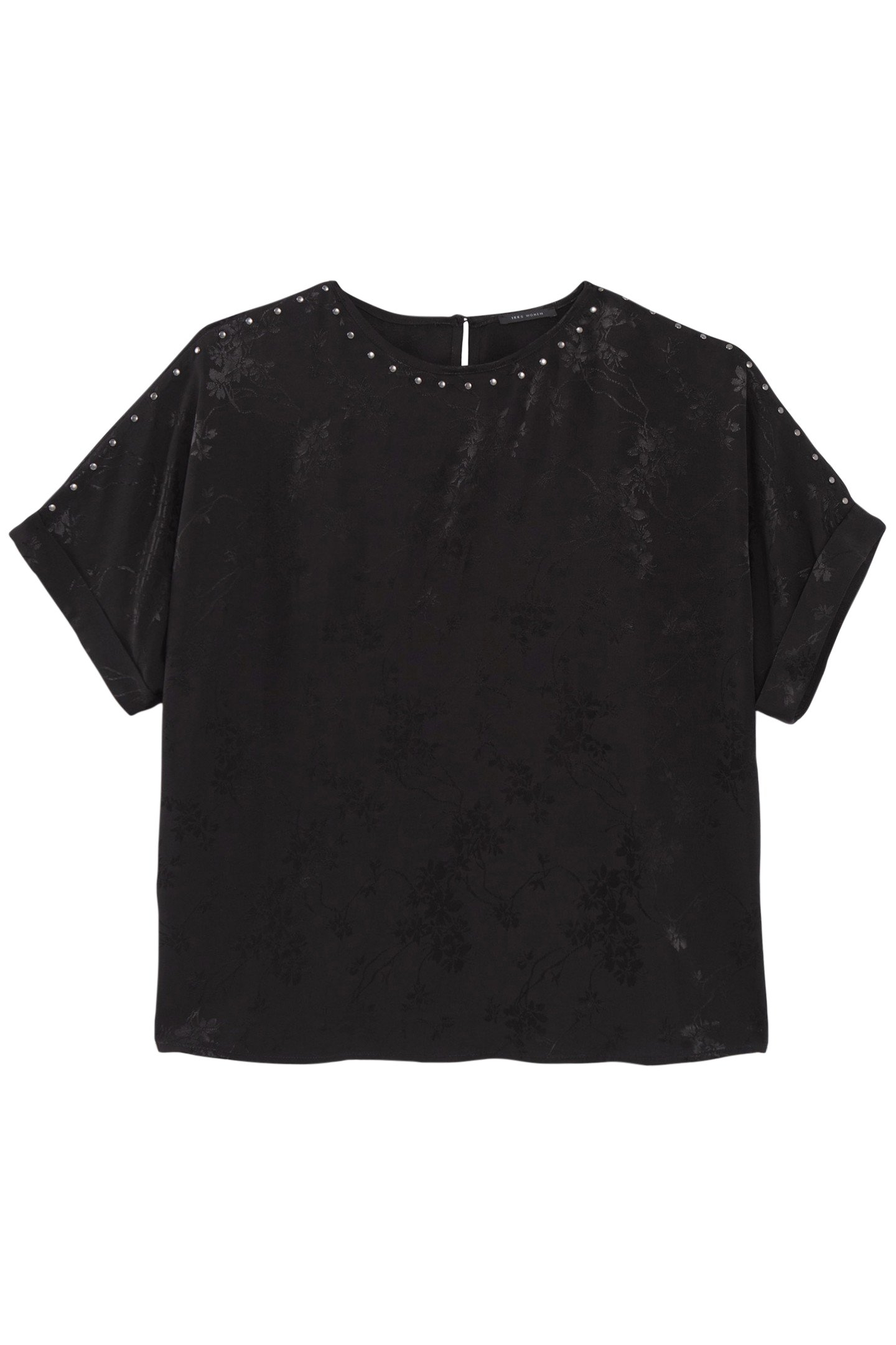 BLACK JACQUARD TOP WITH PLANT IMAGE AND STUDS 4