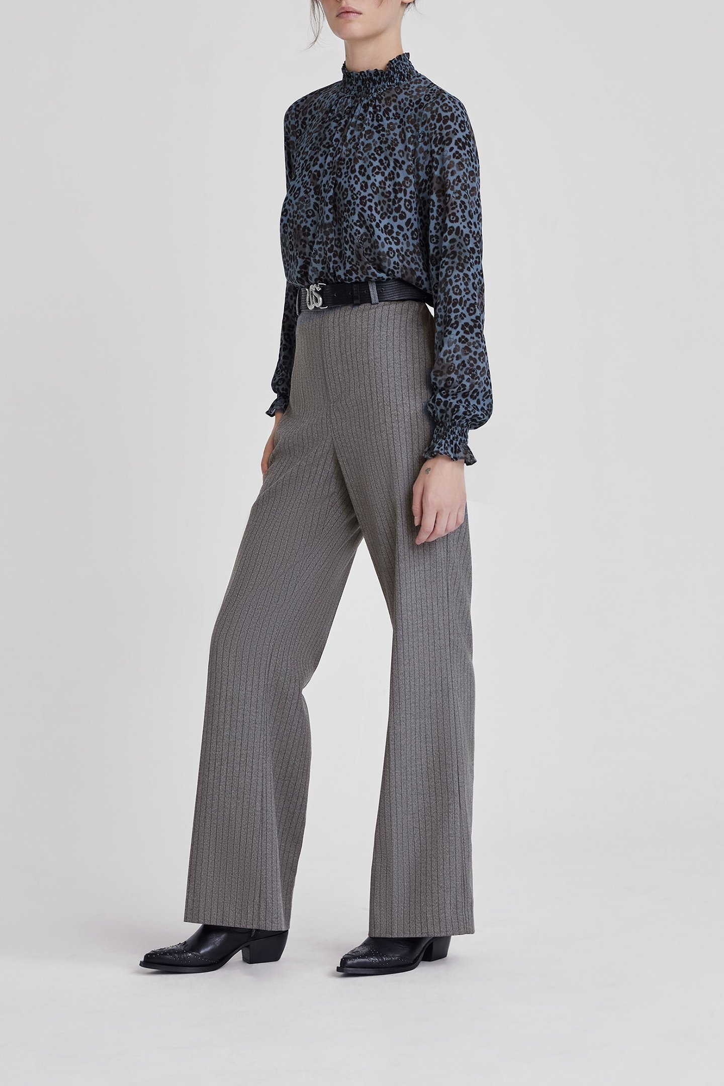 GREY PINSTRIPE FLARED SUIT TROUSERS 3