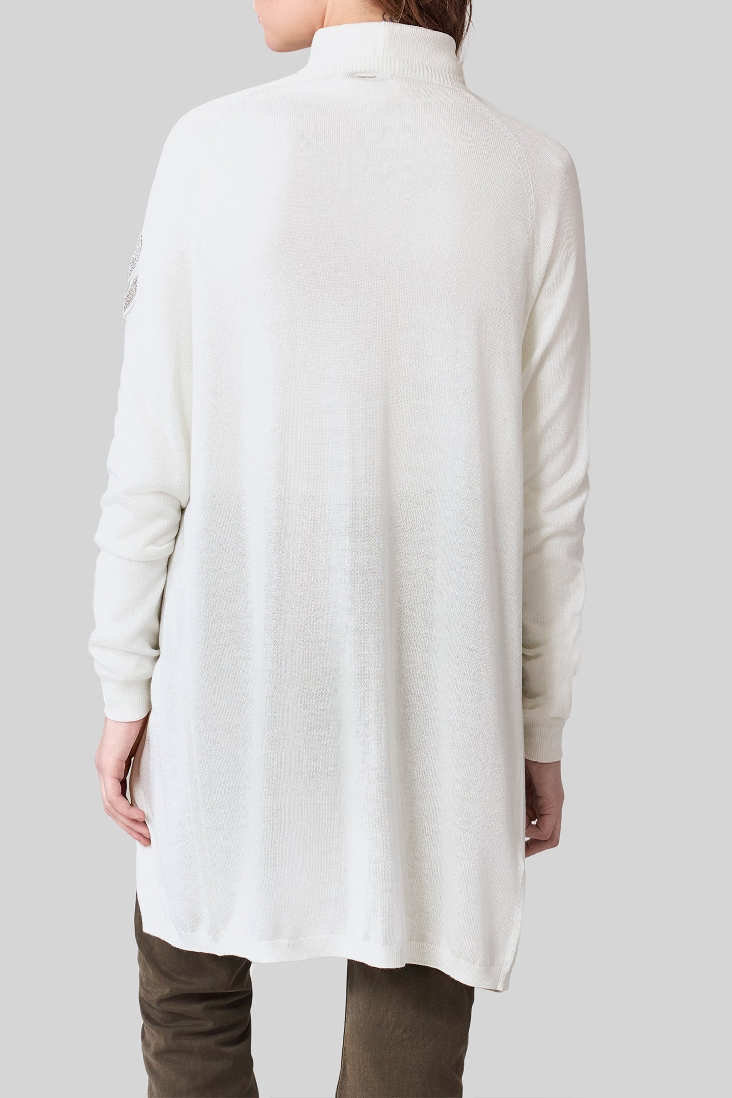 ECRU MID-LENGTH CARDIGAN, EMBROIDERED CHEVRONS 2