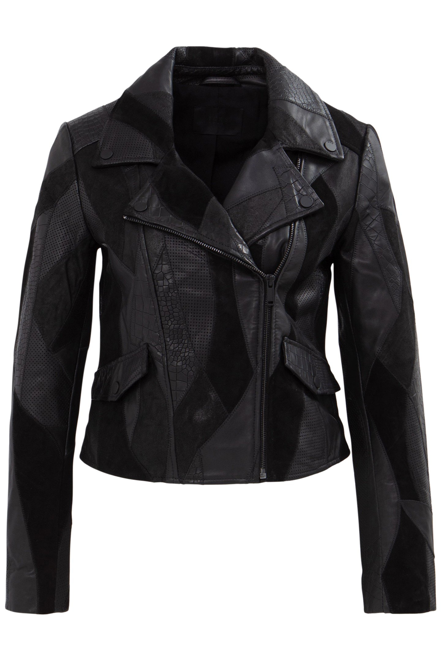 BLACK LEATHER PATCHWORK-LOOK BIKER-STYLE JACKET 4