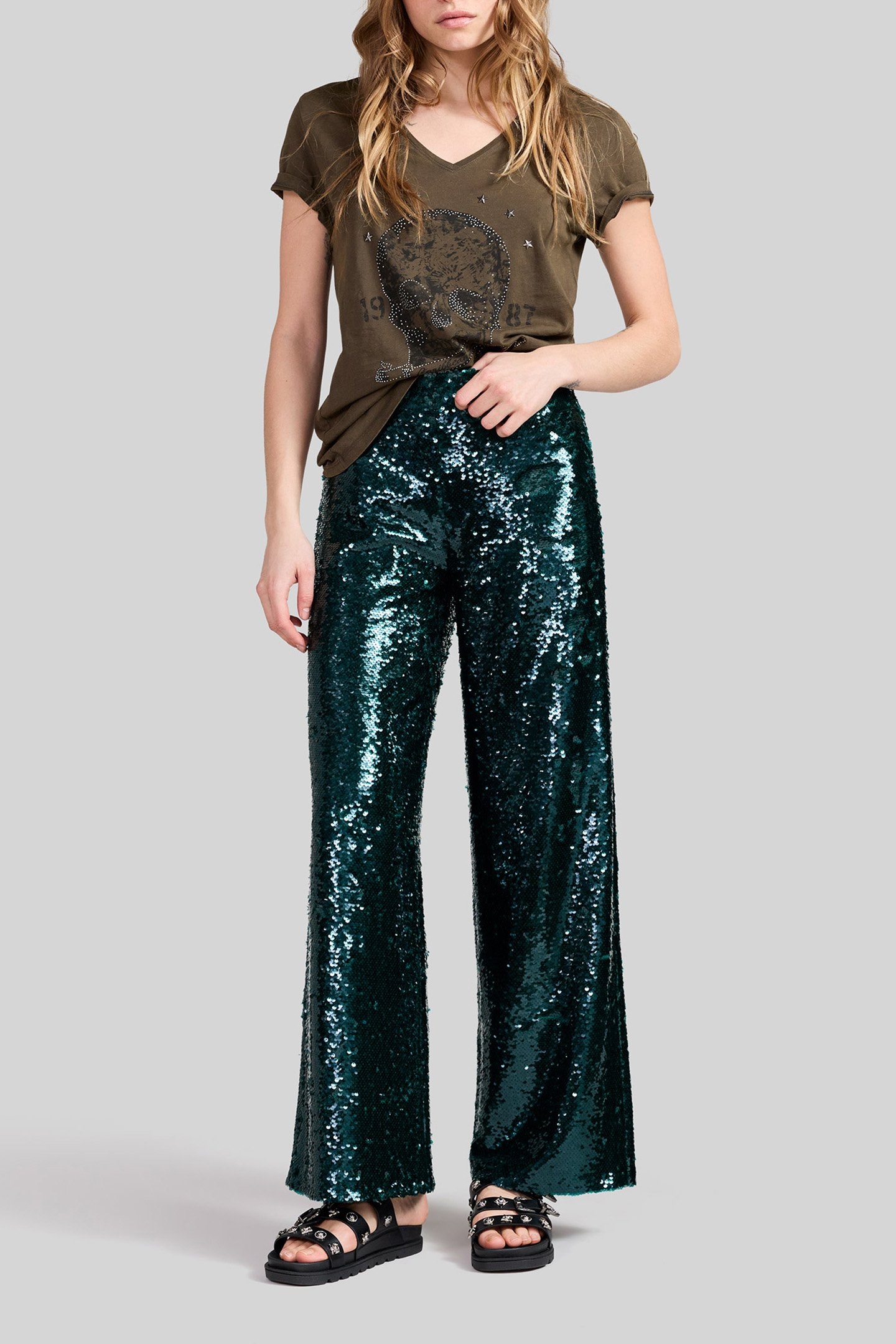 MALACHITE ALL-OVER SEQUIN SUIT TROUSERS 3