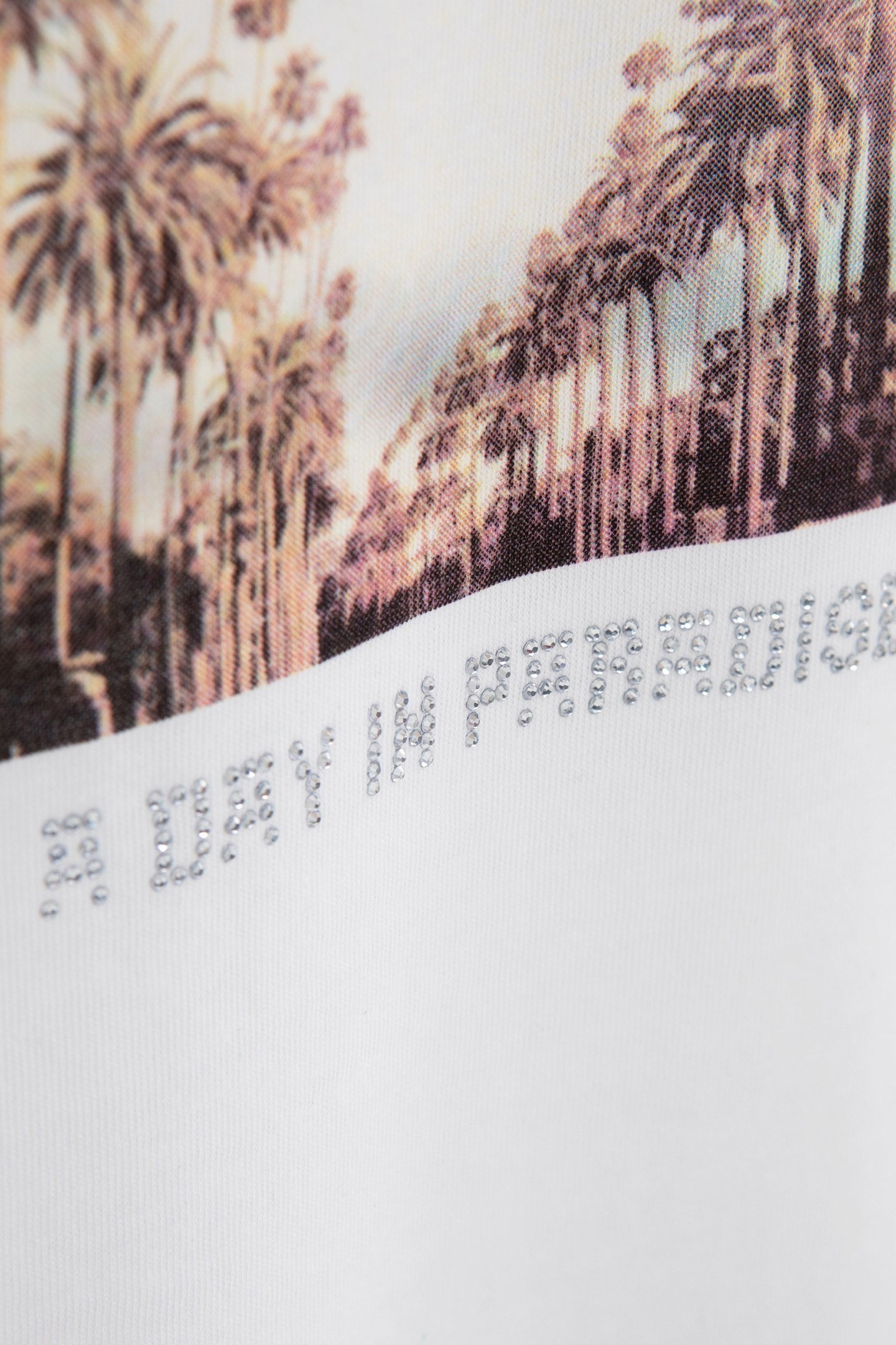 WHITE ORGANIC COTTON T-SHIRT, DIAMANTÉ PALM PHOTO 7