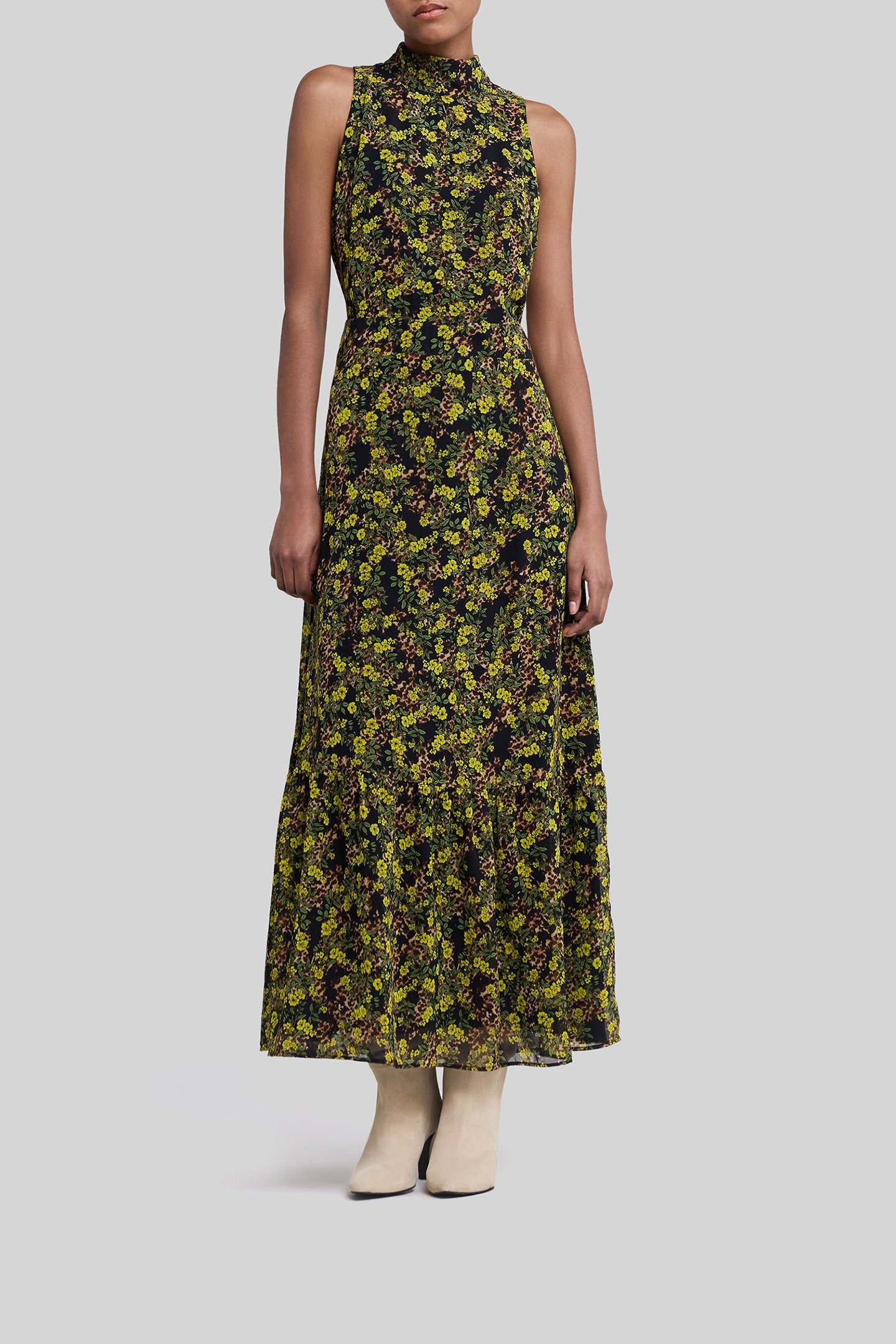 BLACK RECYCLED LONG DRESS, FLORAL LEOPARD PRINT 1