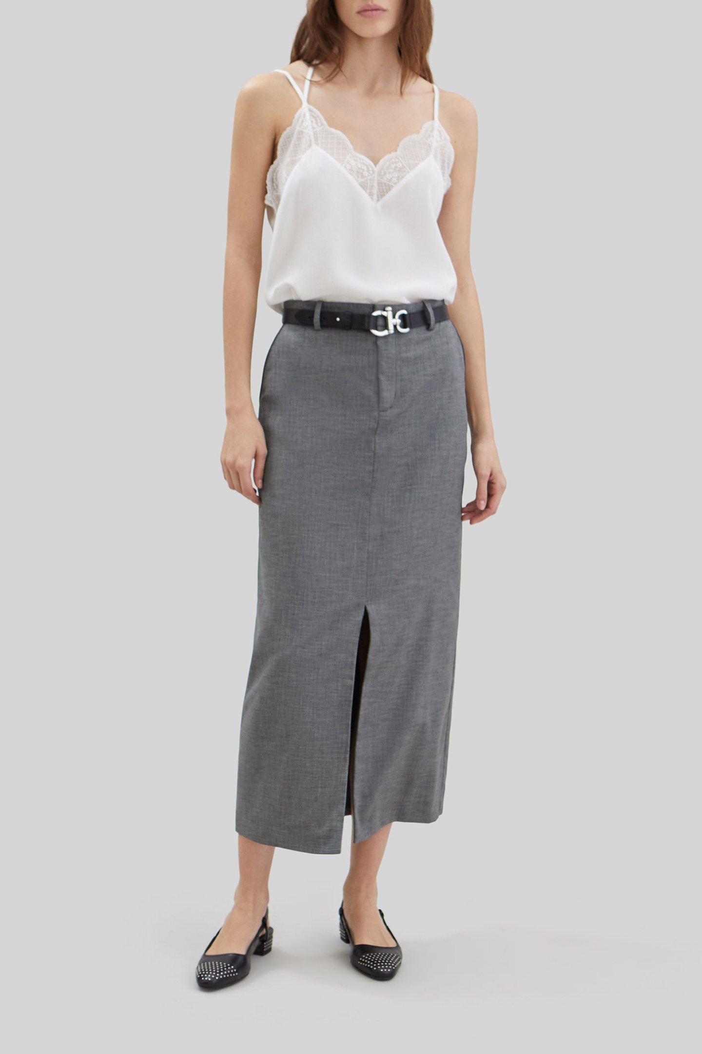 PURE EDITION – BLACK SEMI-PLAIN LONG SKIRT 2