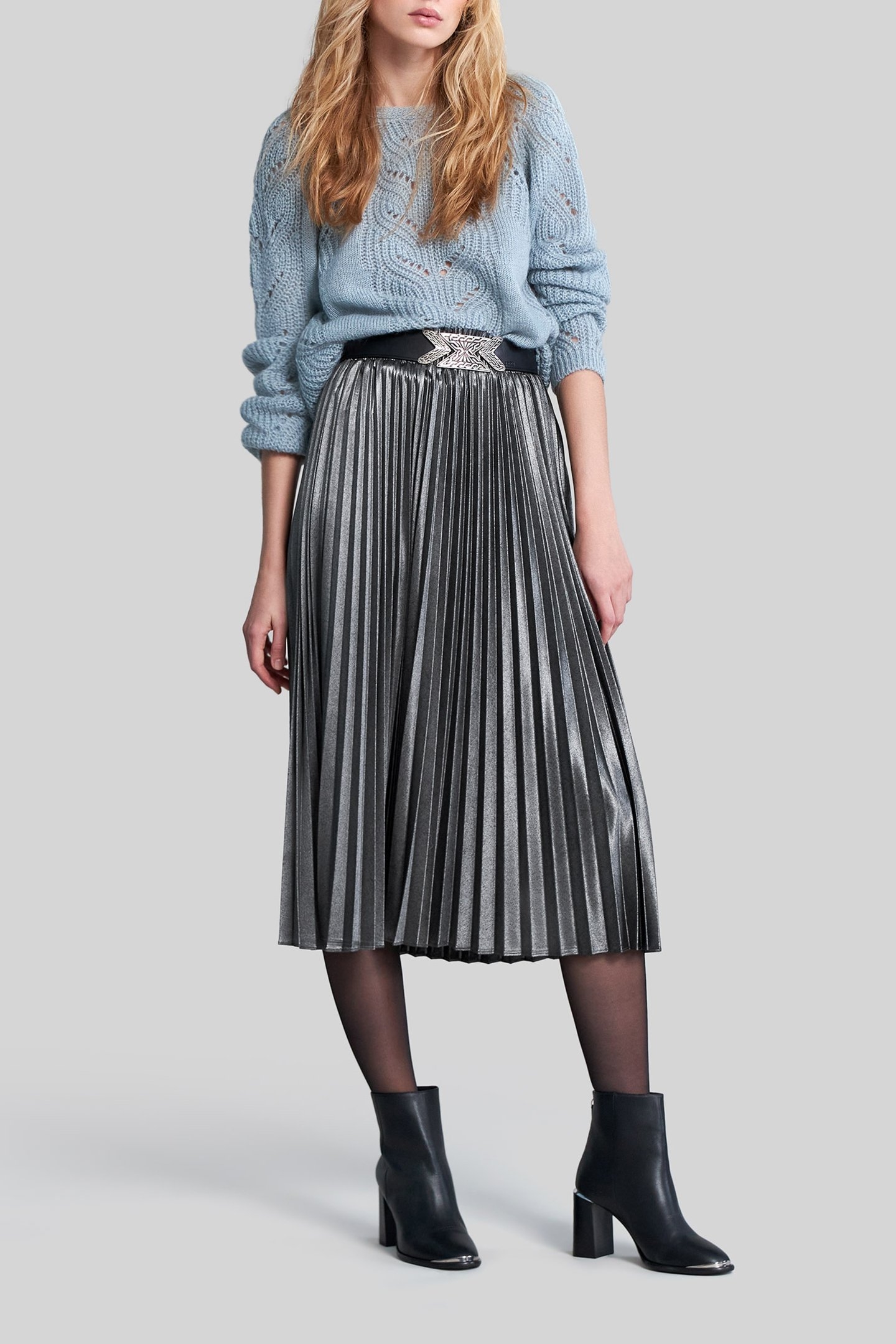 SILVER PLEATED MIDI SKIRT 3