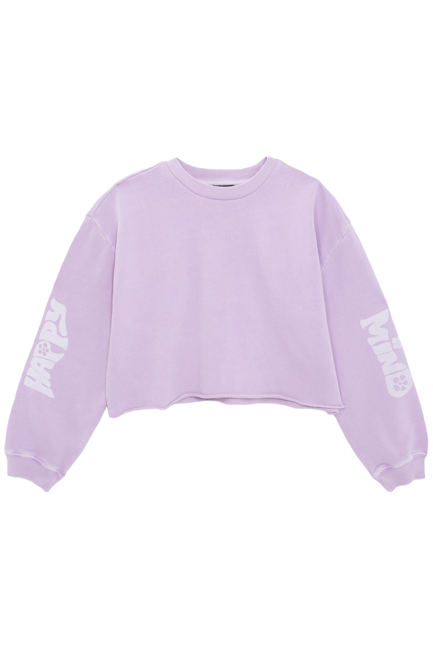 GIRLS’ LILAC CROPPED SWEATSHIRT WITH PRINT ON SLEEVES 1