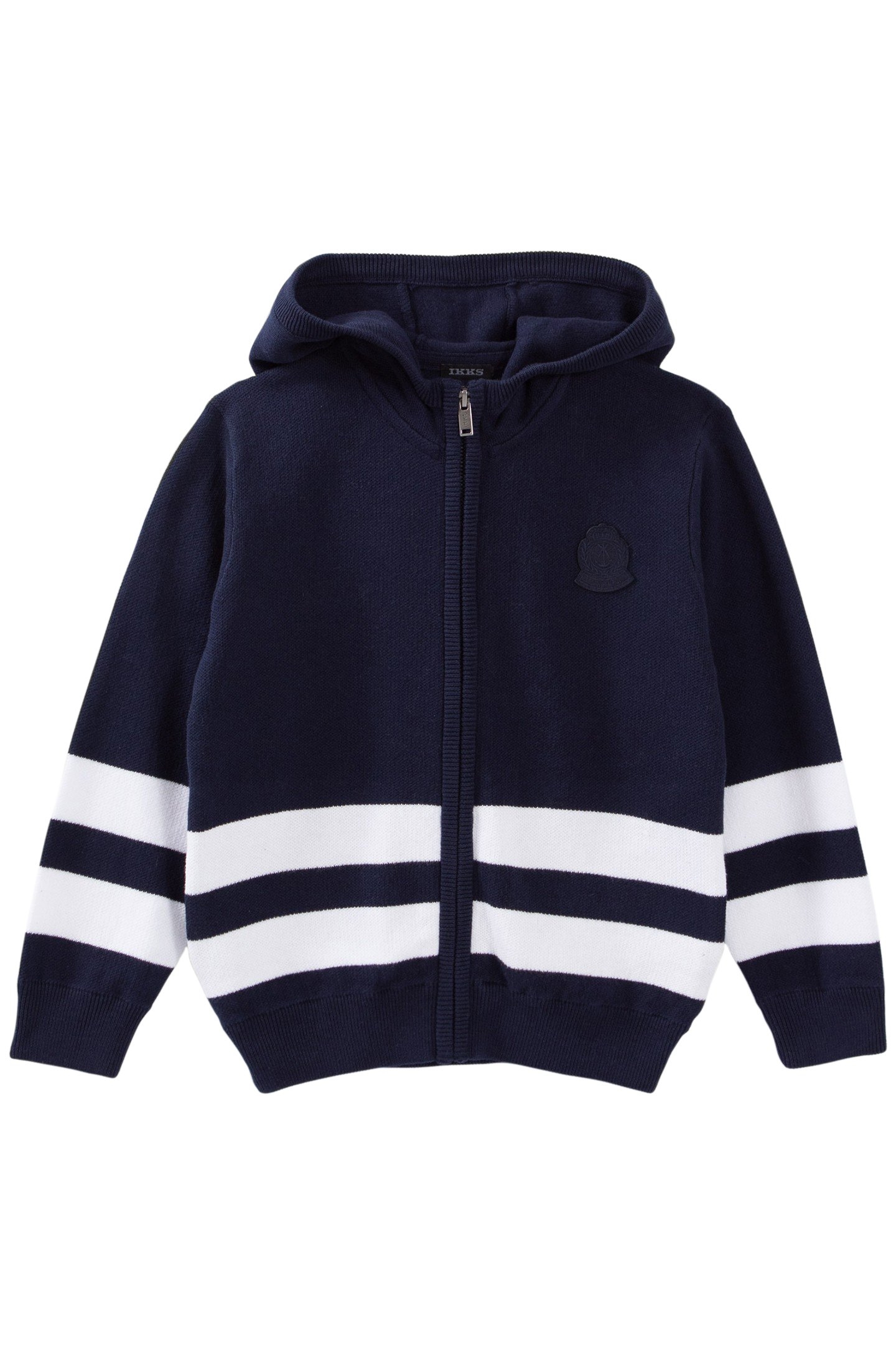 BOYS' NAVY KNIT CARDIGAN WITH WHITE STRIPES 1