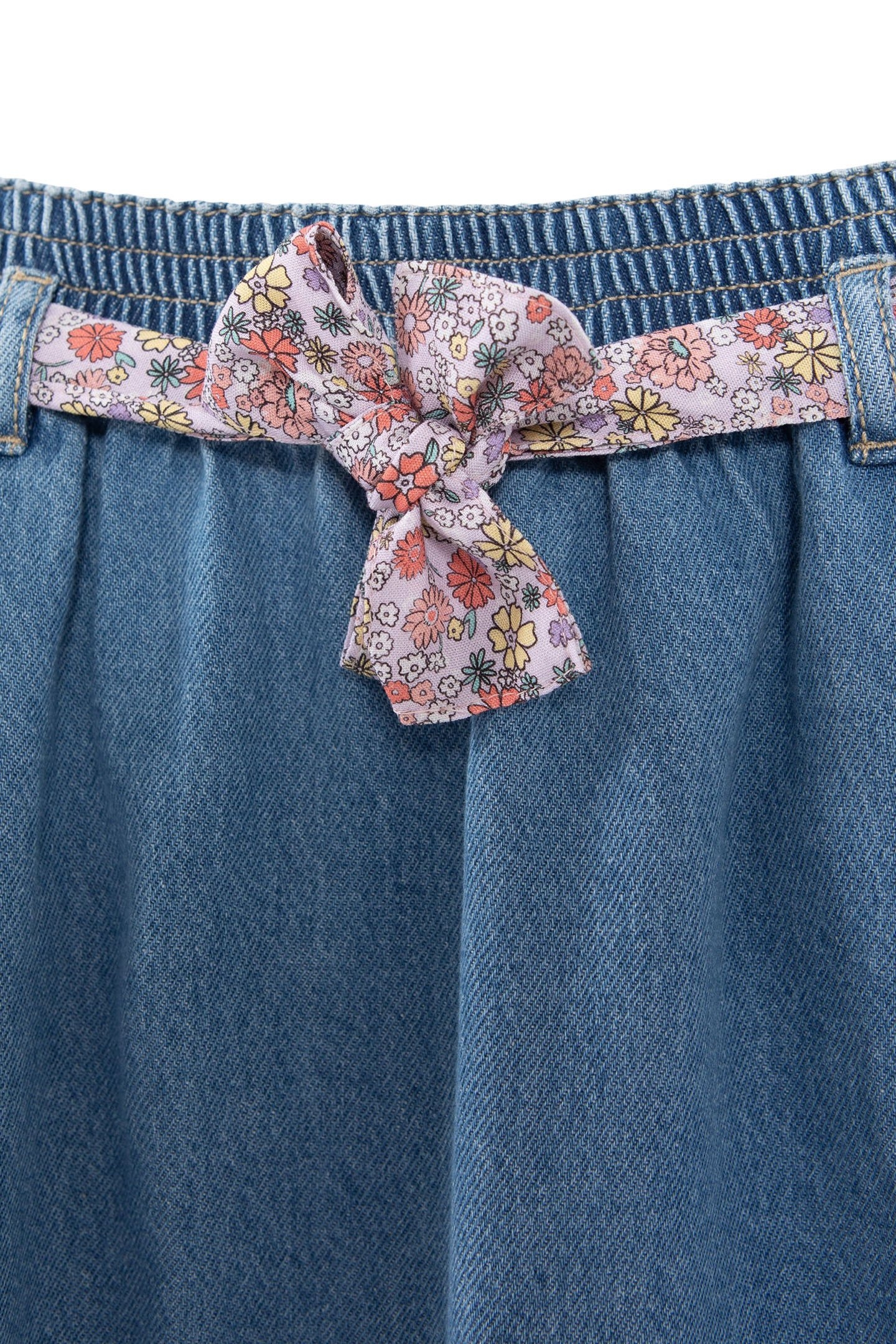 GIRLS’ BLUE DENIM LONG SKIRT WITH FLOWER POWER BELT 3