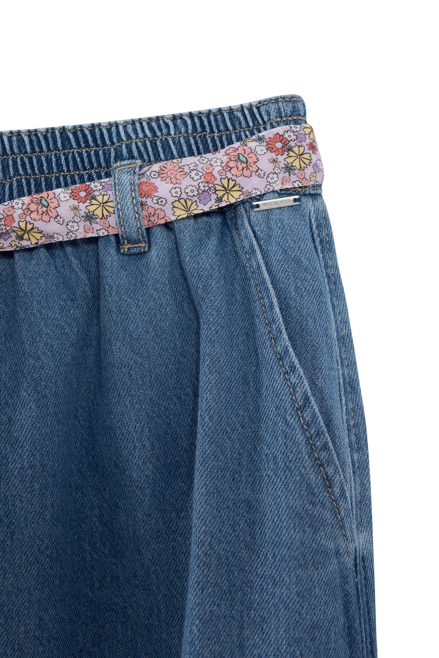 GIRLS’ BLUE DENIM LONG SKIRT WITH FLOWER POWER BELT 4