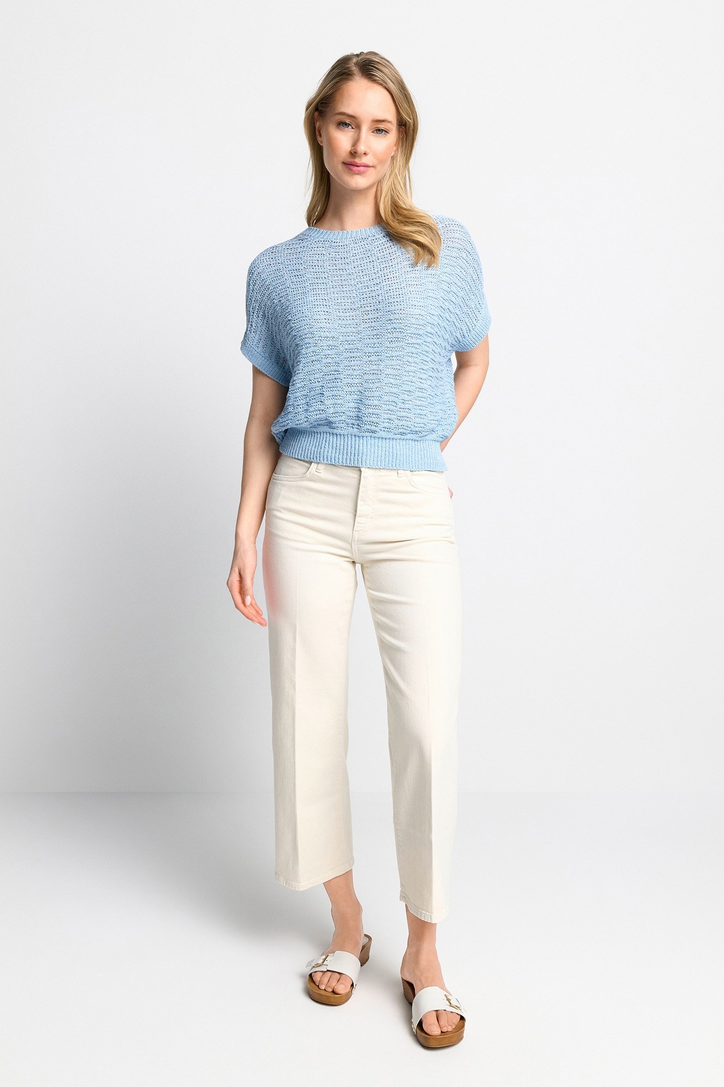 SLEEVELESS TAPE YARN CREW-NECK COTTON BLUE 2