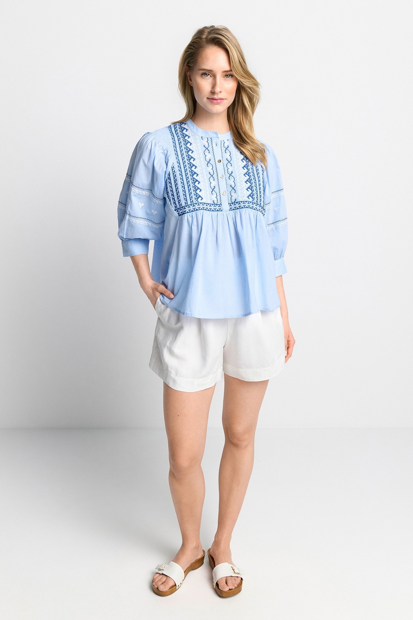 BLOUSE WITH EMBROIDERY ORGANIC COTTON BLUE 2