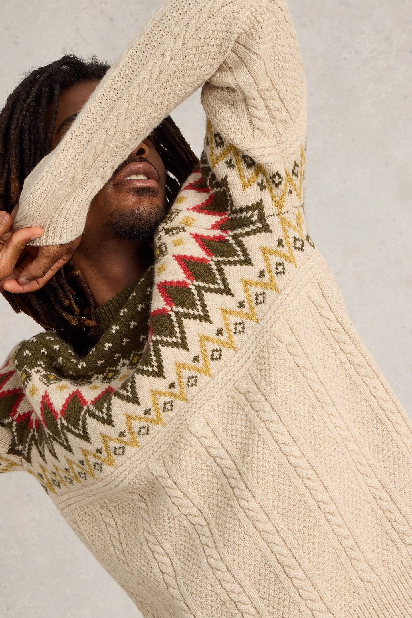 CABLE FAIRISLE CREW NECK NATURAL MULTI 5