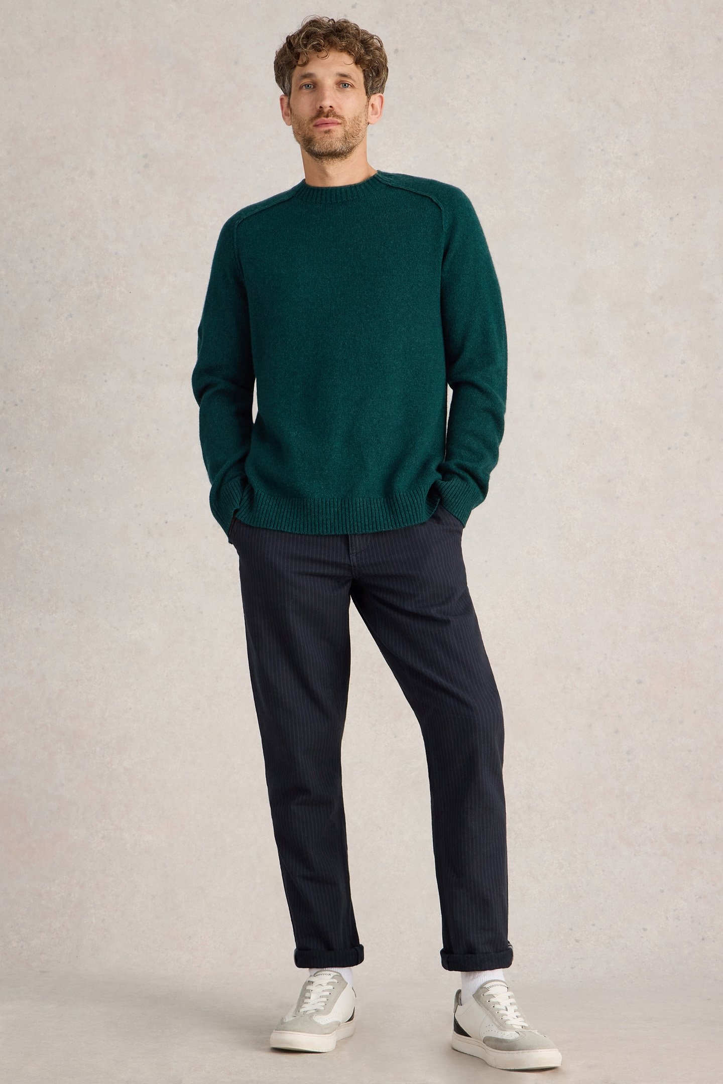 LAMBSWOOL CREW NECK JUMPER MID GREEN 1
