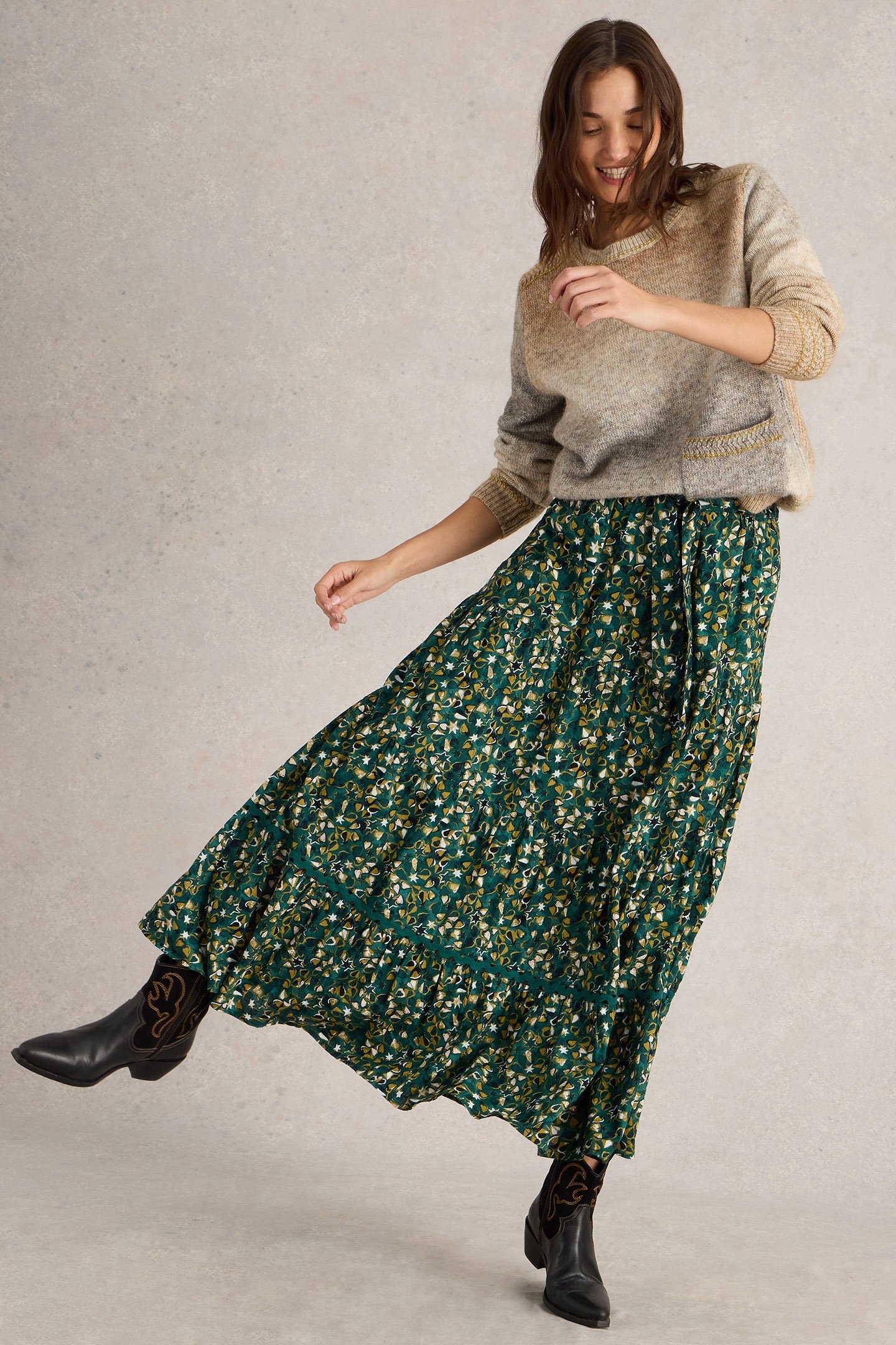 LOTUS MAXI SKIRT GREEN PRINT 4