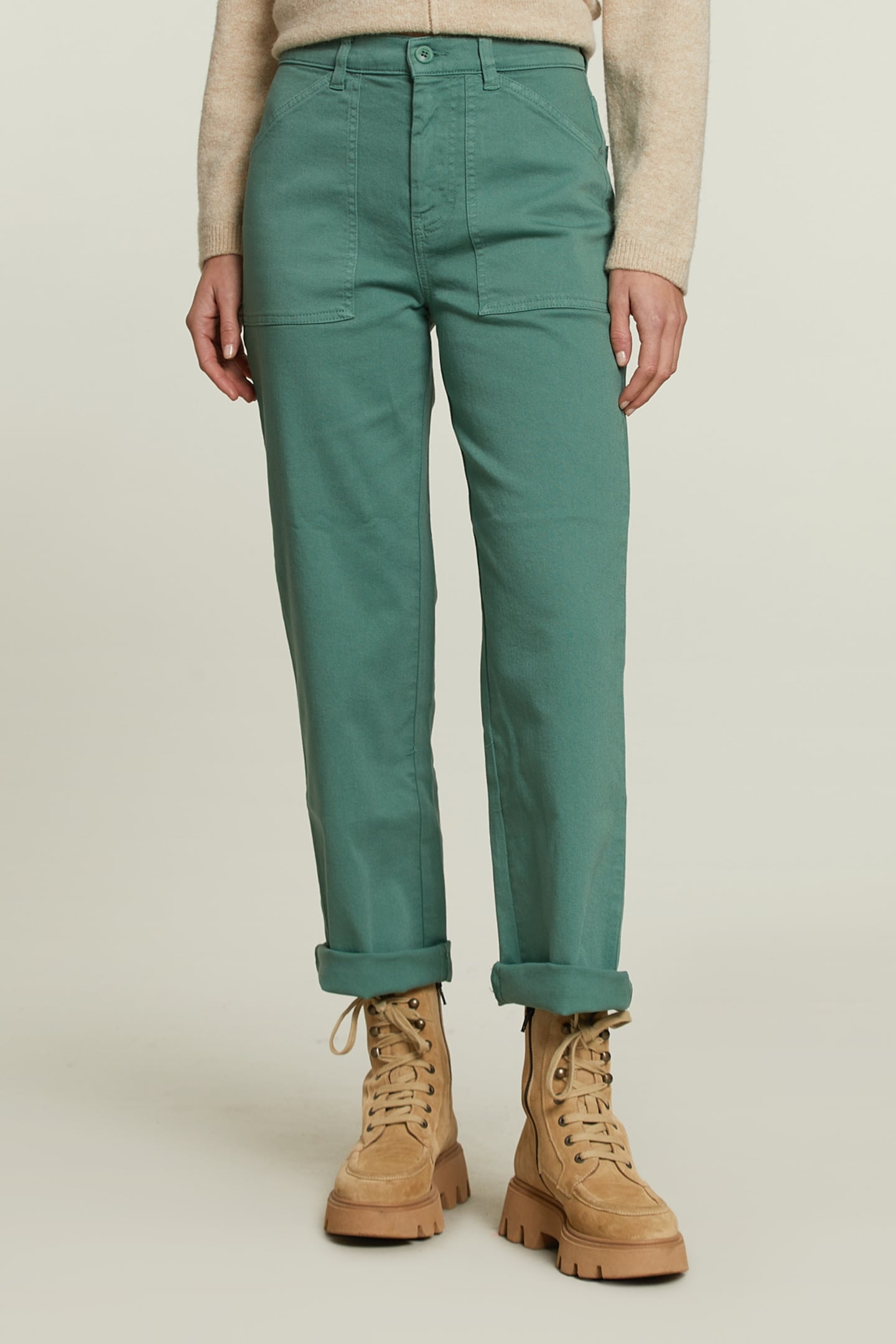 GREEN COTTON PANTS APPLIED POCKETS 1