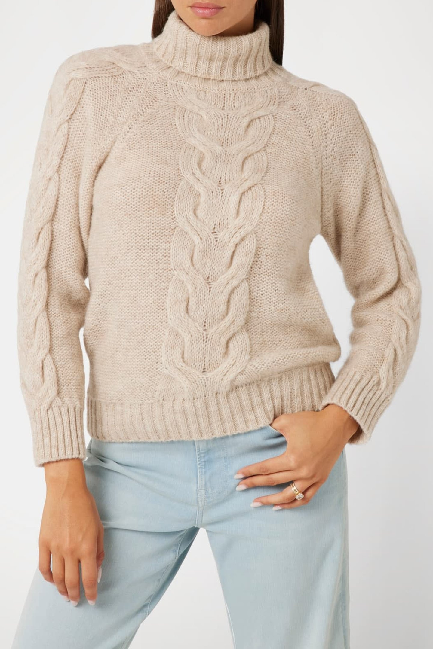 GINNY TN CABLE SWTR CHESTNUT HEATHER 1