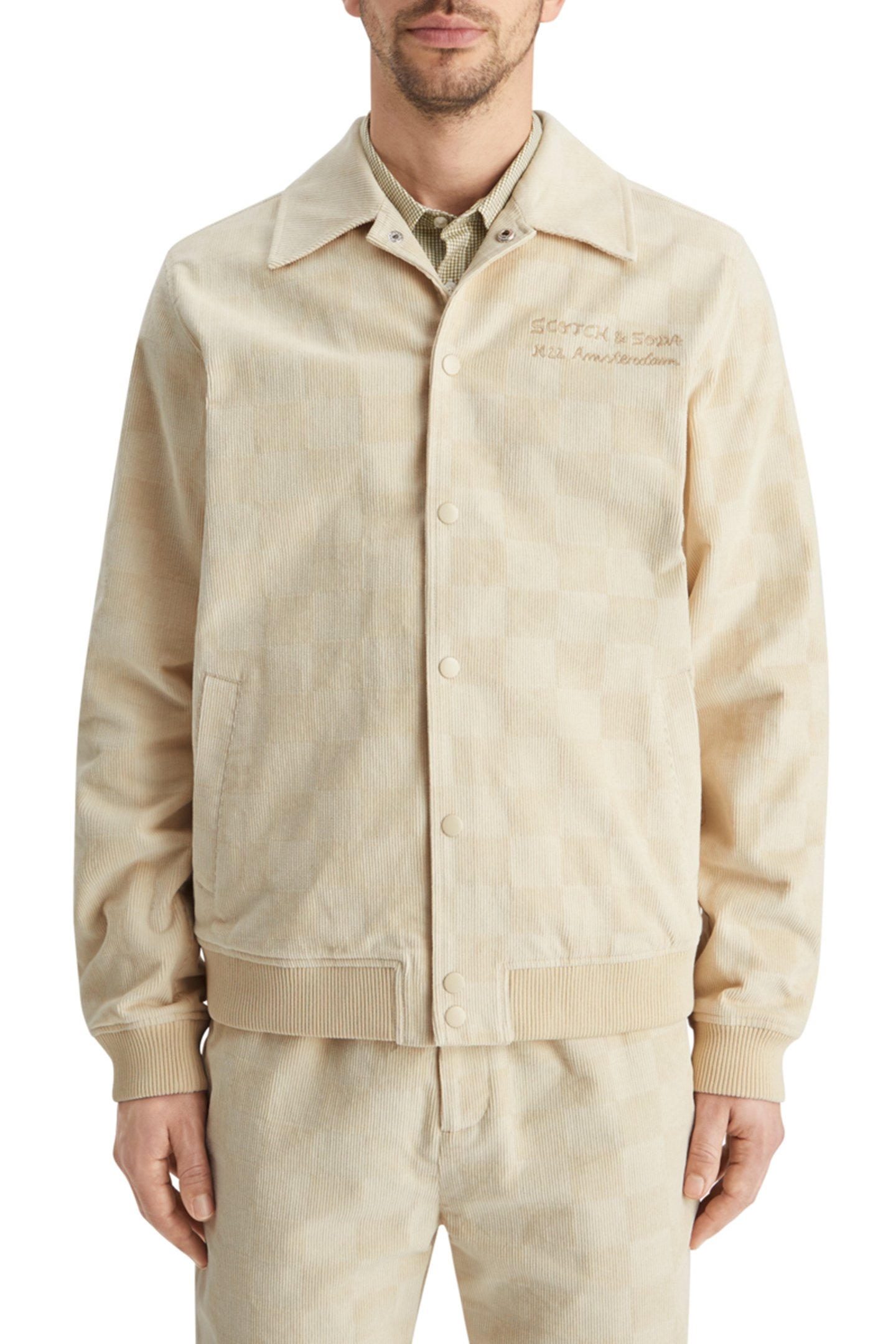 CHECK-PATTERNED CORDUROY COLLEGE JACKET PARCHMENT 1