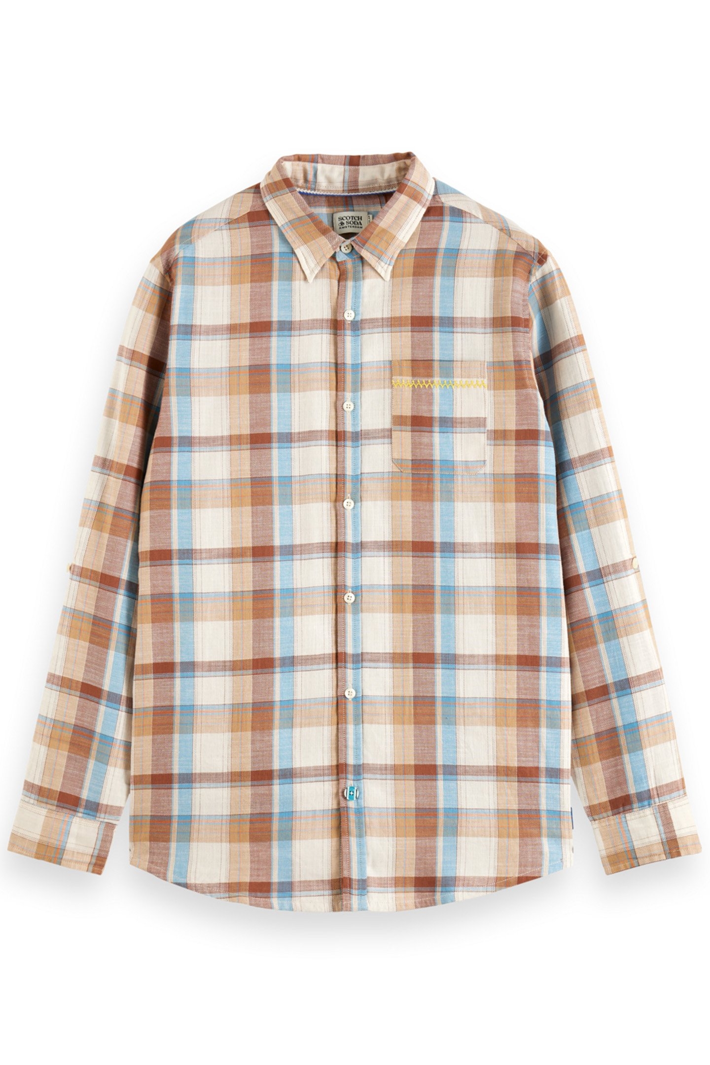 YARN DYE CHECK ROLL UP SHIRT BROWN CHECK 1