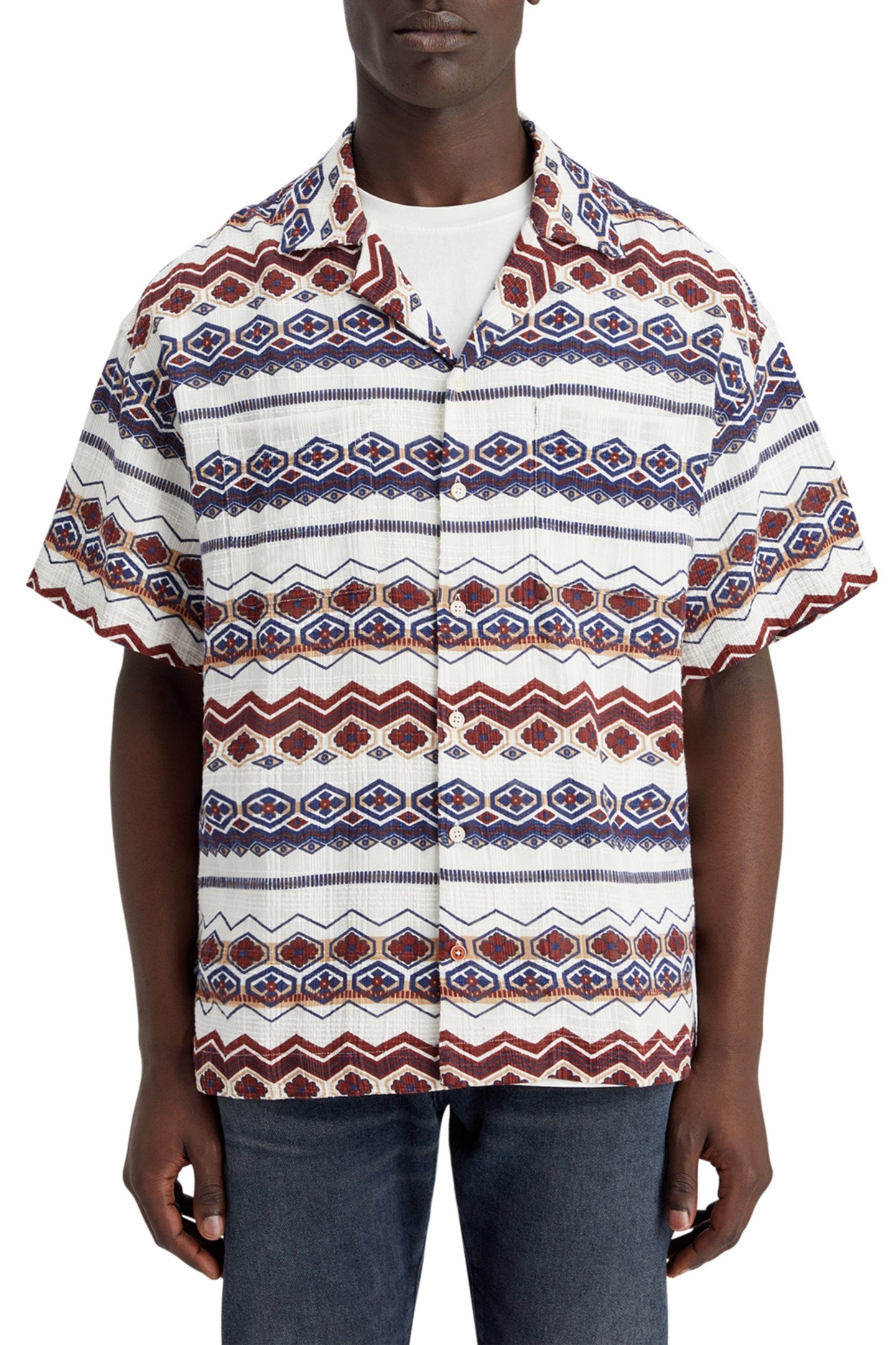 STRUCTURED PRINTED STRIPE SHIRT RED BLUE MULTI 1