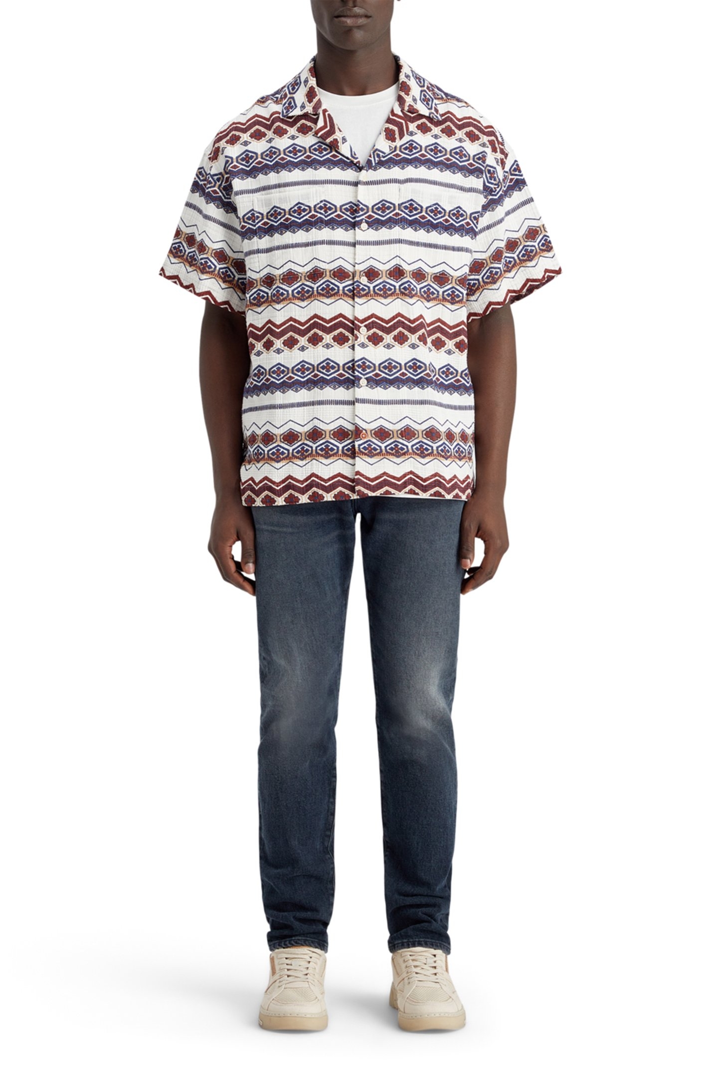 STRUCTURED PRINTED STRIPE SHIRT RED BLUE MULTI 3