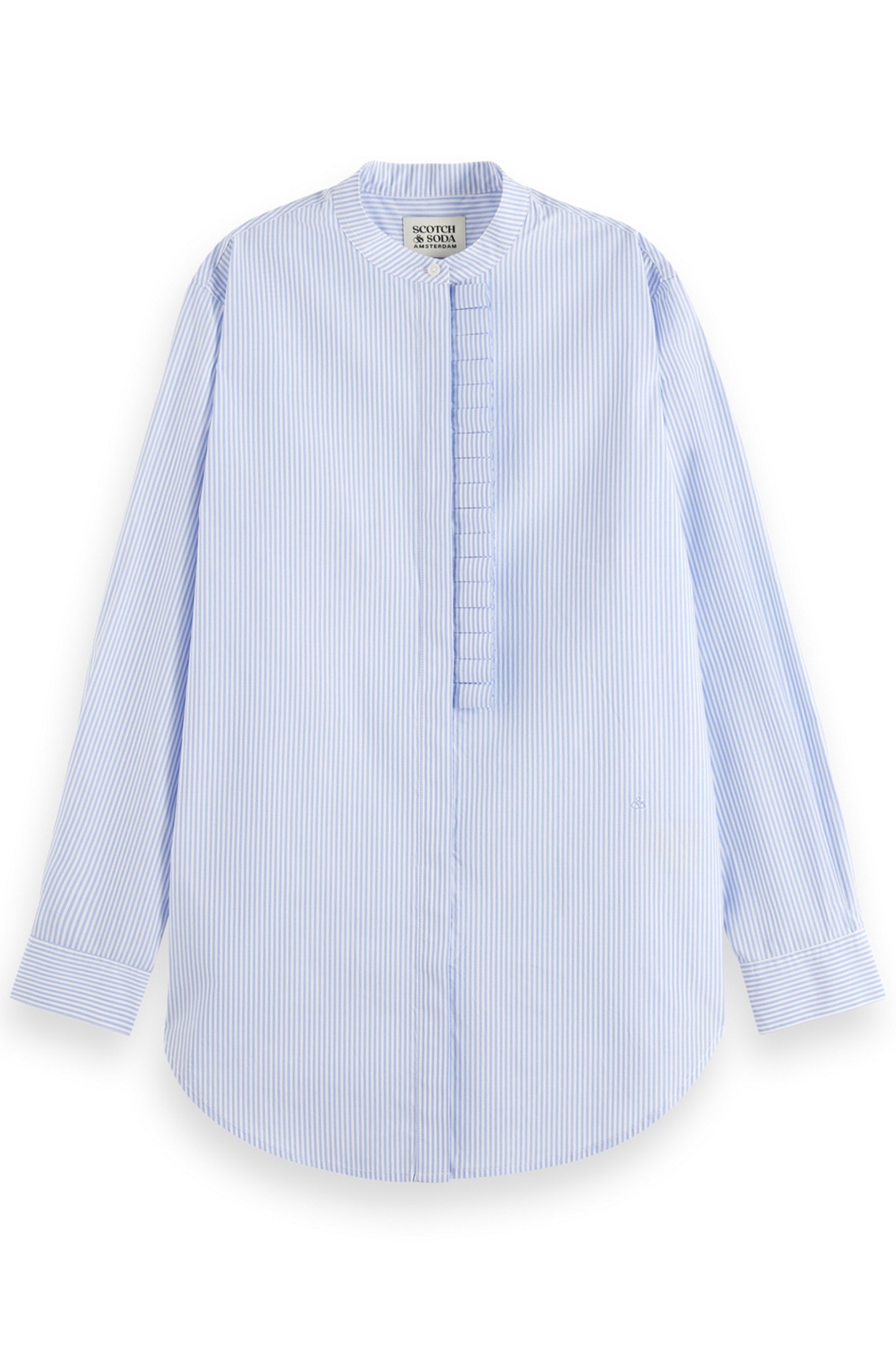 PLACKET RUFFLE SHIRT MYSTIC BLUE AND WHITE STRIPES 1