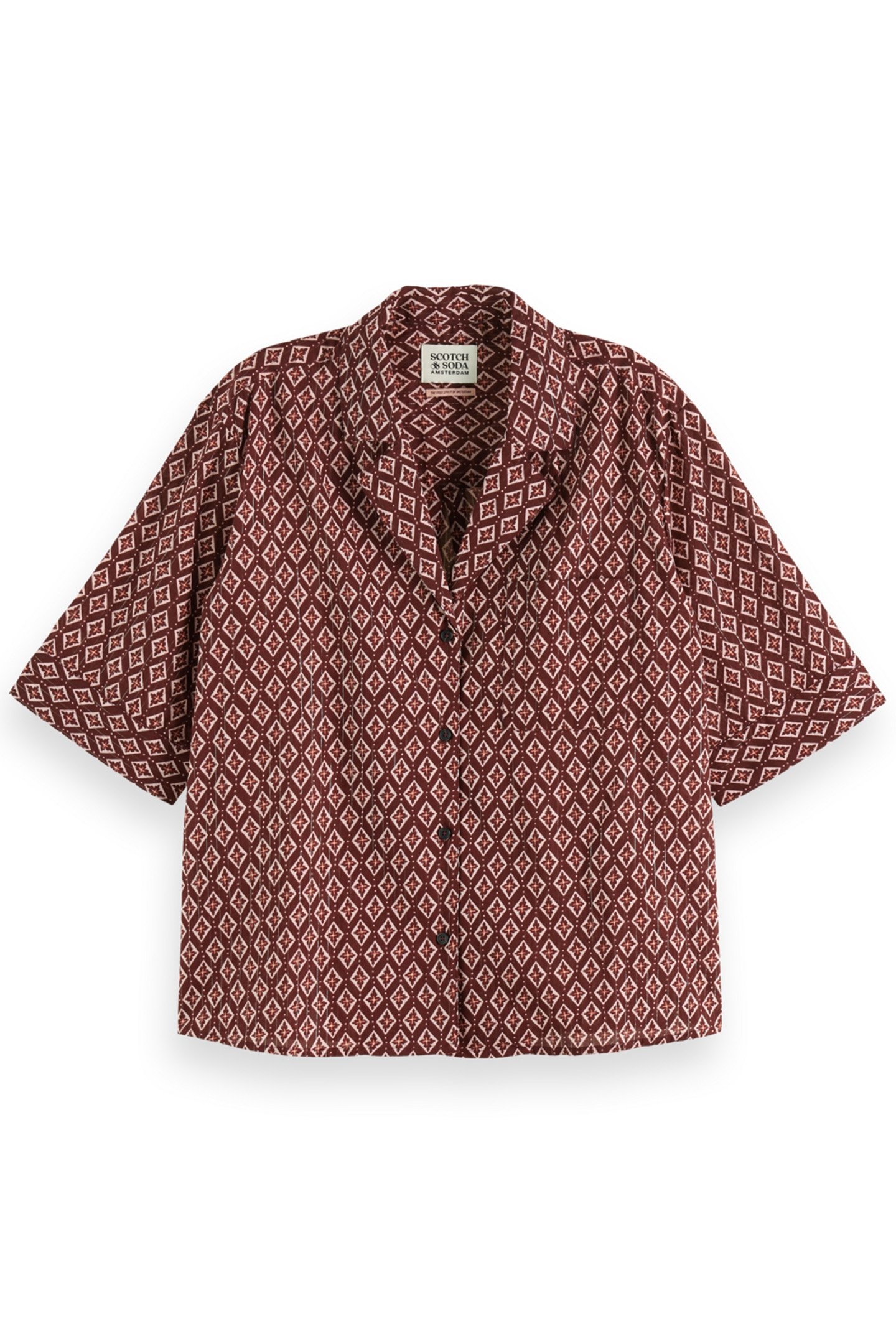 SS SHIRT LUREX PRINT GEO FLOWER BORDEAUX 4