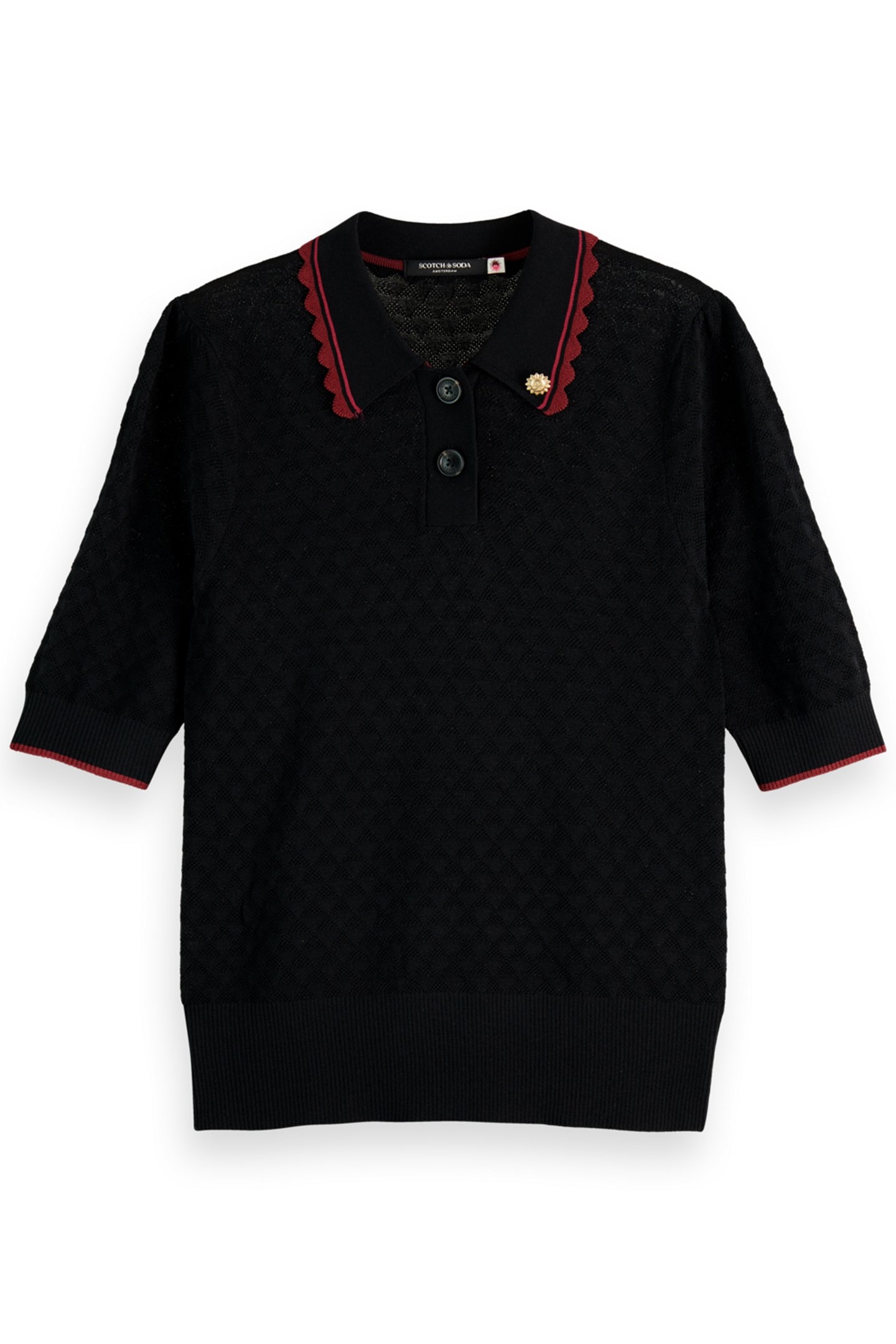 POINTELLE COLLARED KNITTED TEE EVENING BLACK 3