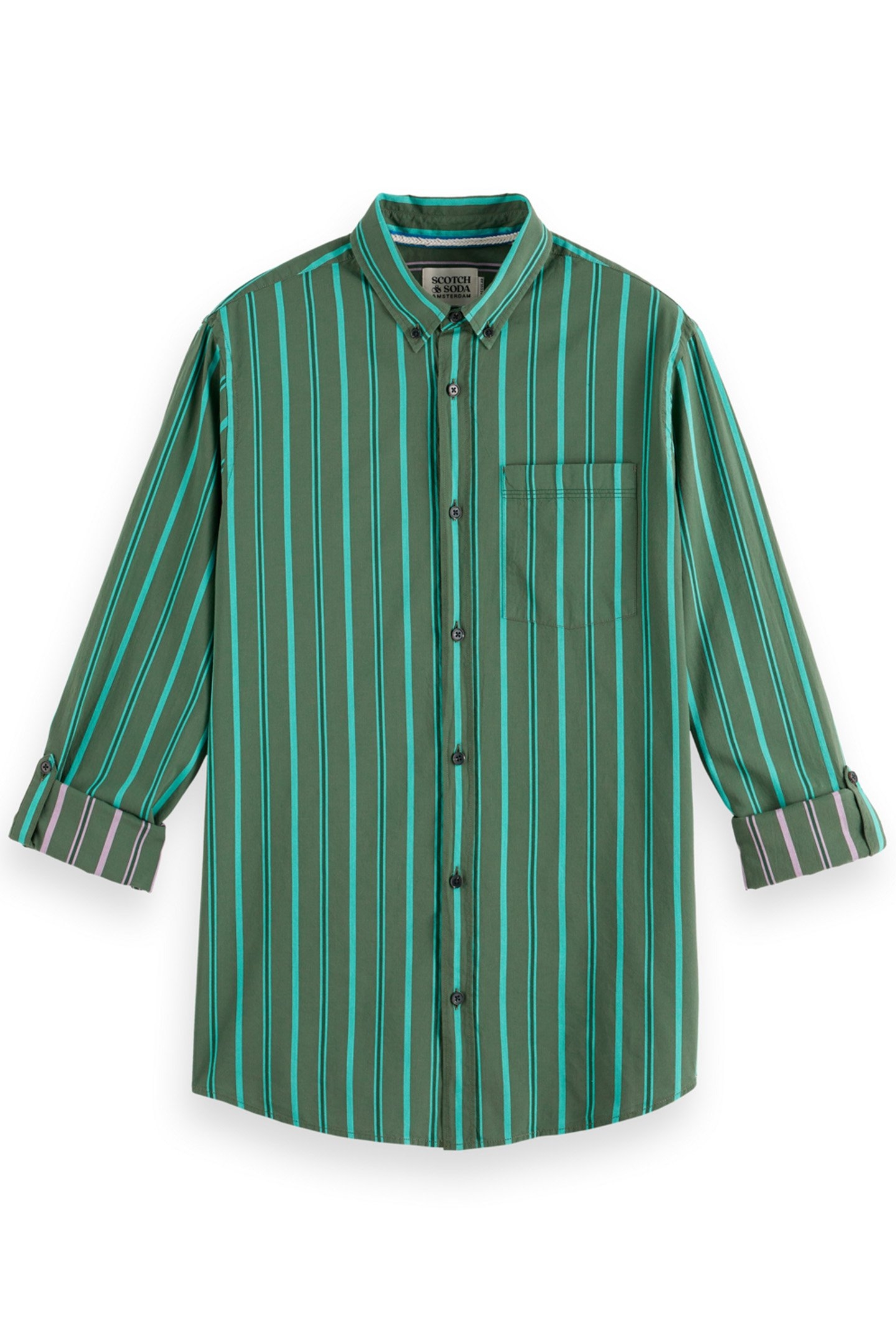 REGULAR FIT YARN DYE STRIPE SHIRT GREEN STRIPE 3