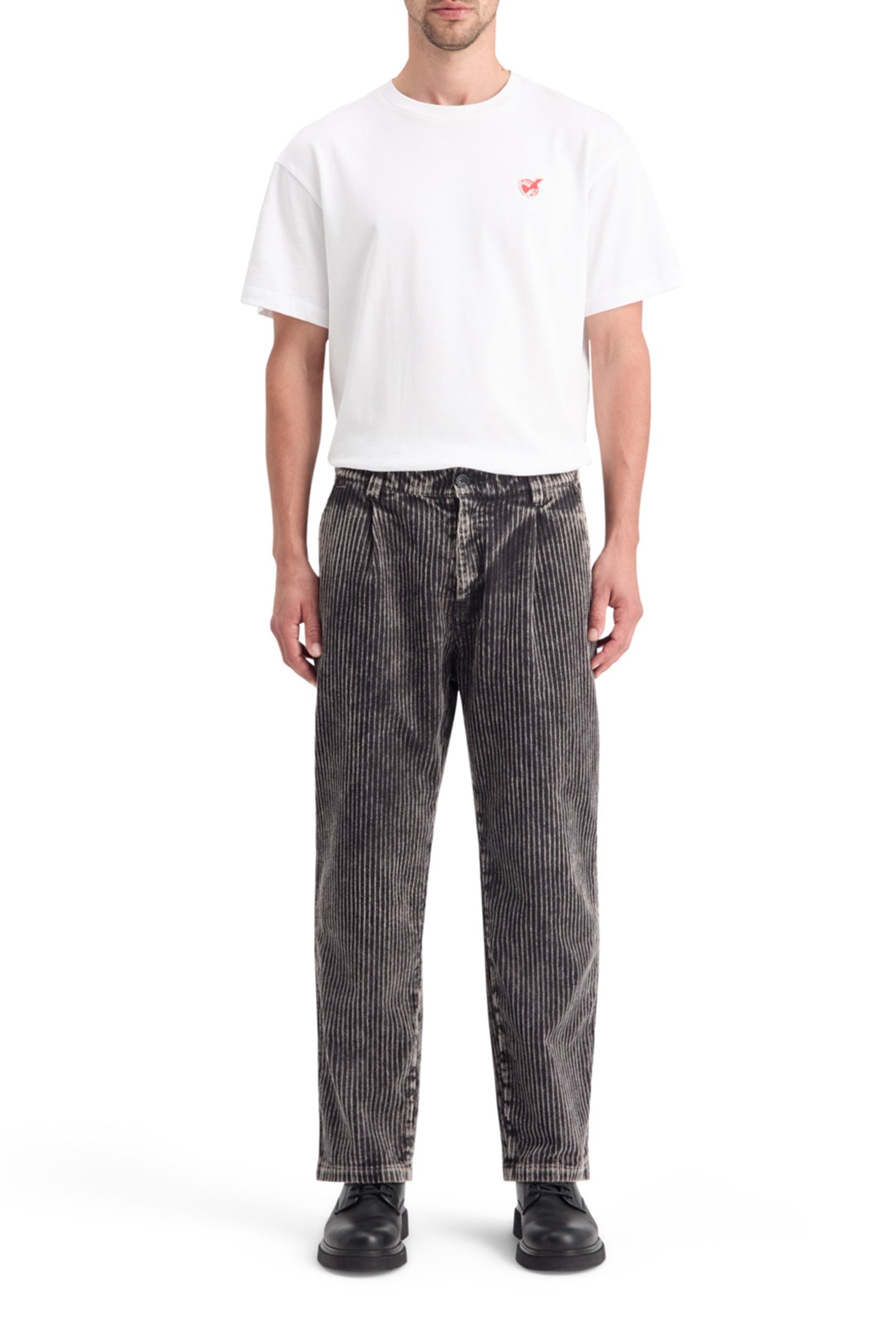 LOOSE TAPERED PLEATED WASHED CORDUROY CHINO BLACK 3