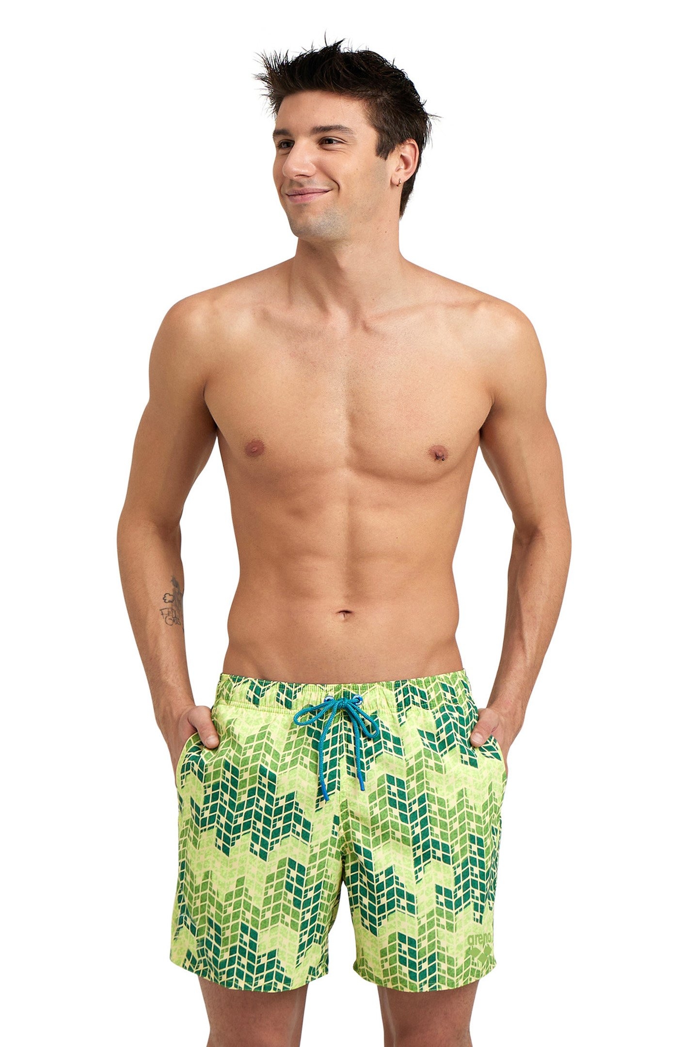 MEN'S BEACH BOXER ALLOVER SOFT GREEN MULTI 1