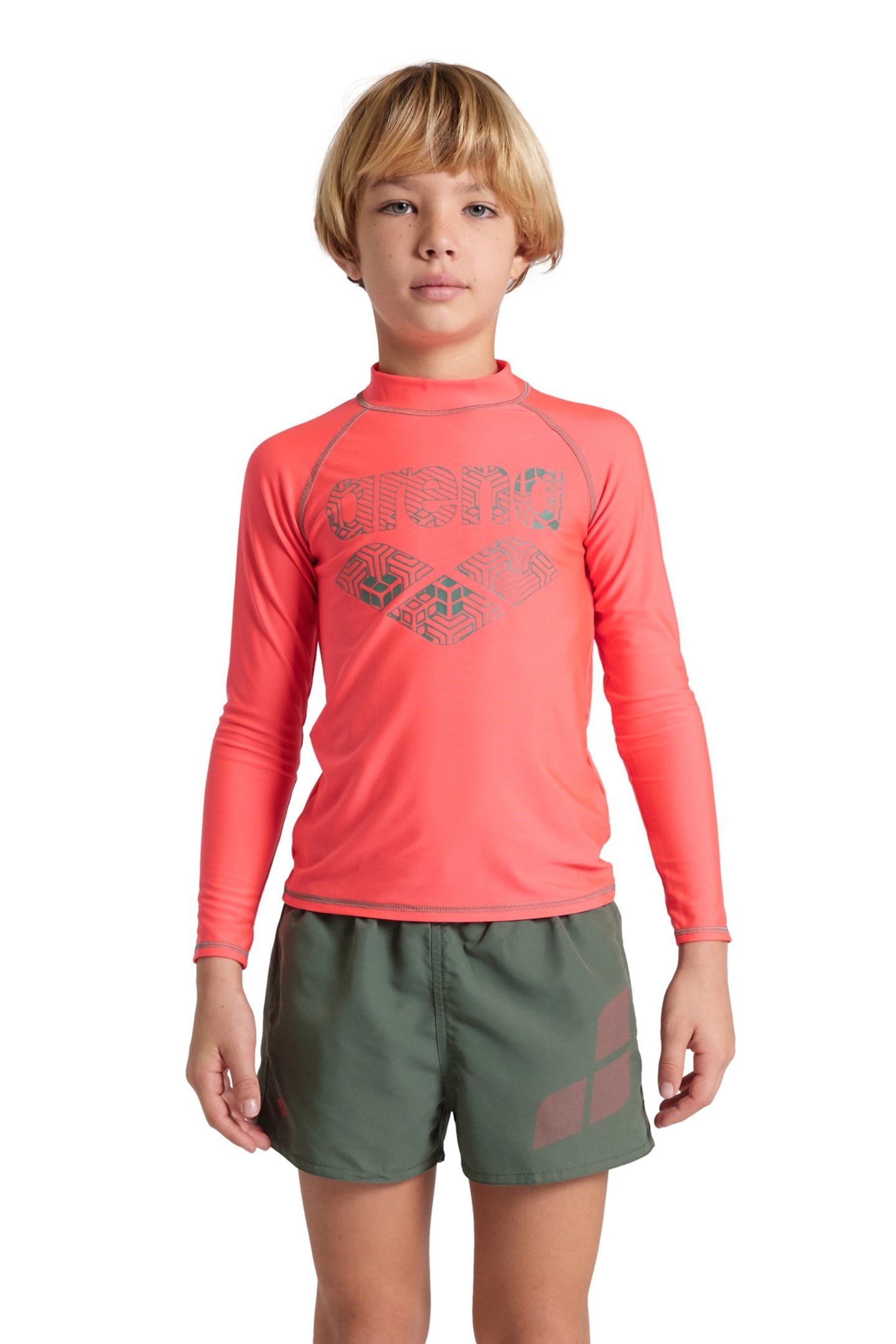 UNISEX JR ARENA RASH VEST L/S GRAPHIC FLUO RED-JADE 3