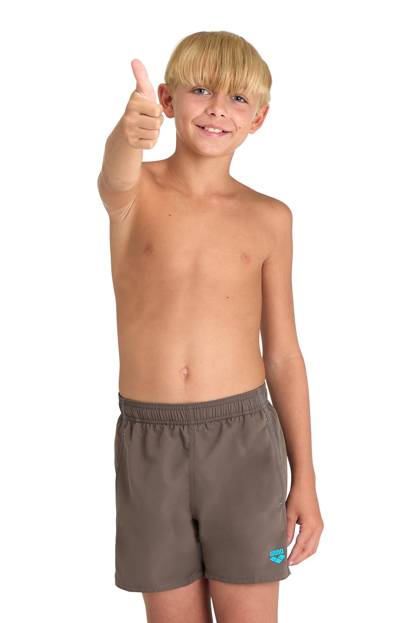 BOYS' BEACH BOXER SOLID R DARK OLIVE-TURQUOISE 1