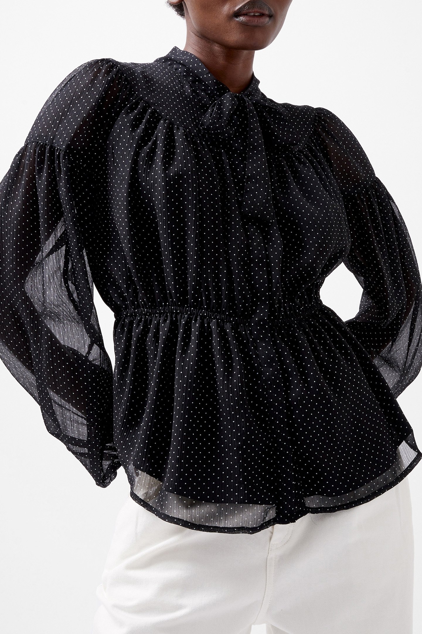 INES CHIFFON FITTED WAIST BLOU BLACKOUT/SUMMER WHIT 4