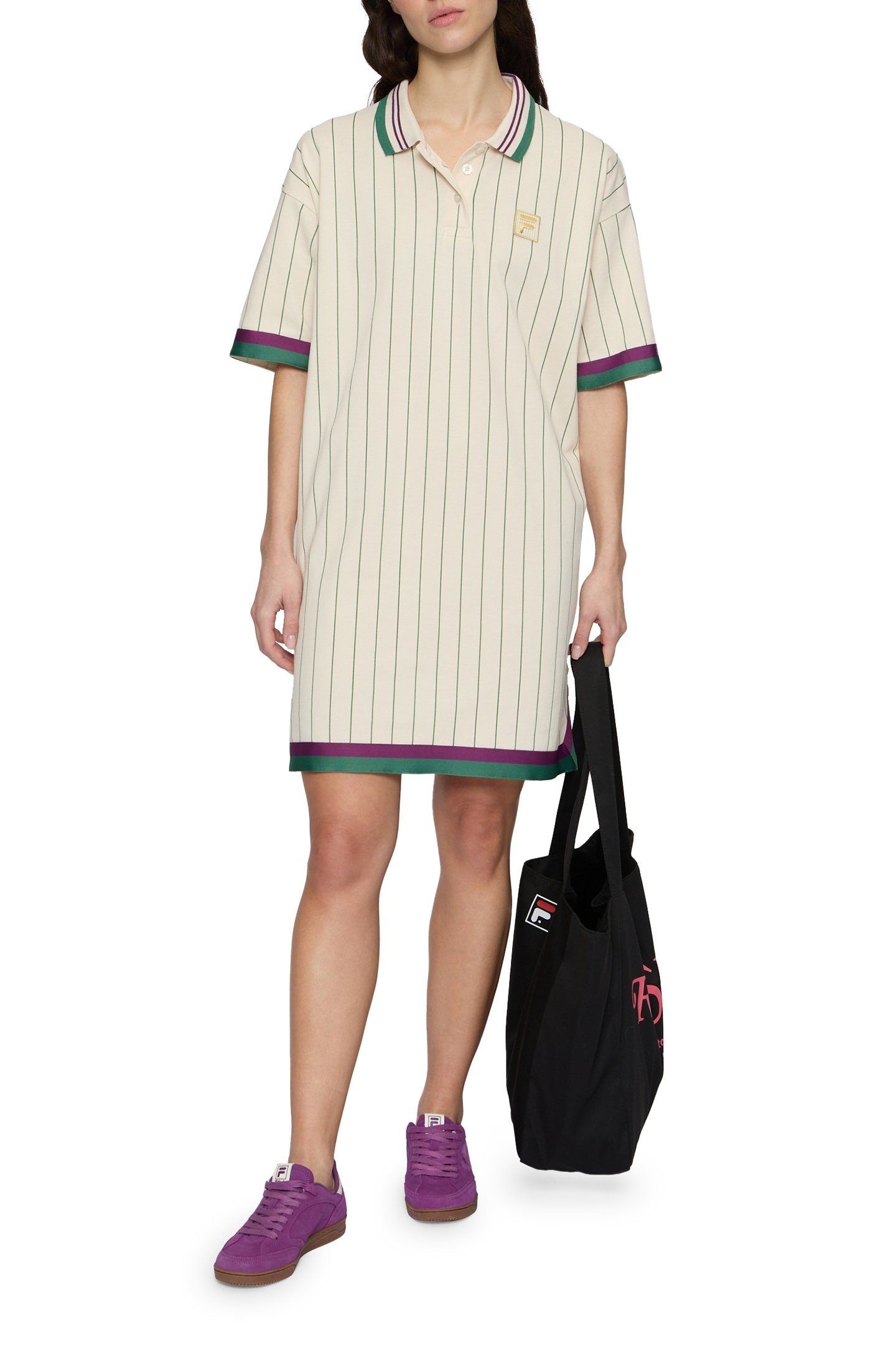 LAVINIA STRIPED OVERSIZED POLO DRESS ANTIQUE WHITE/FIR STRIP 3