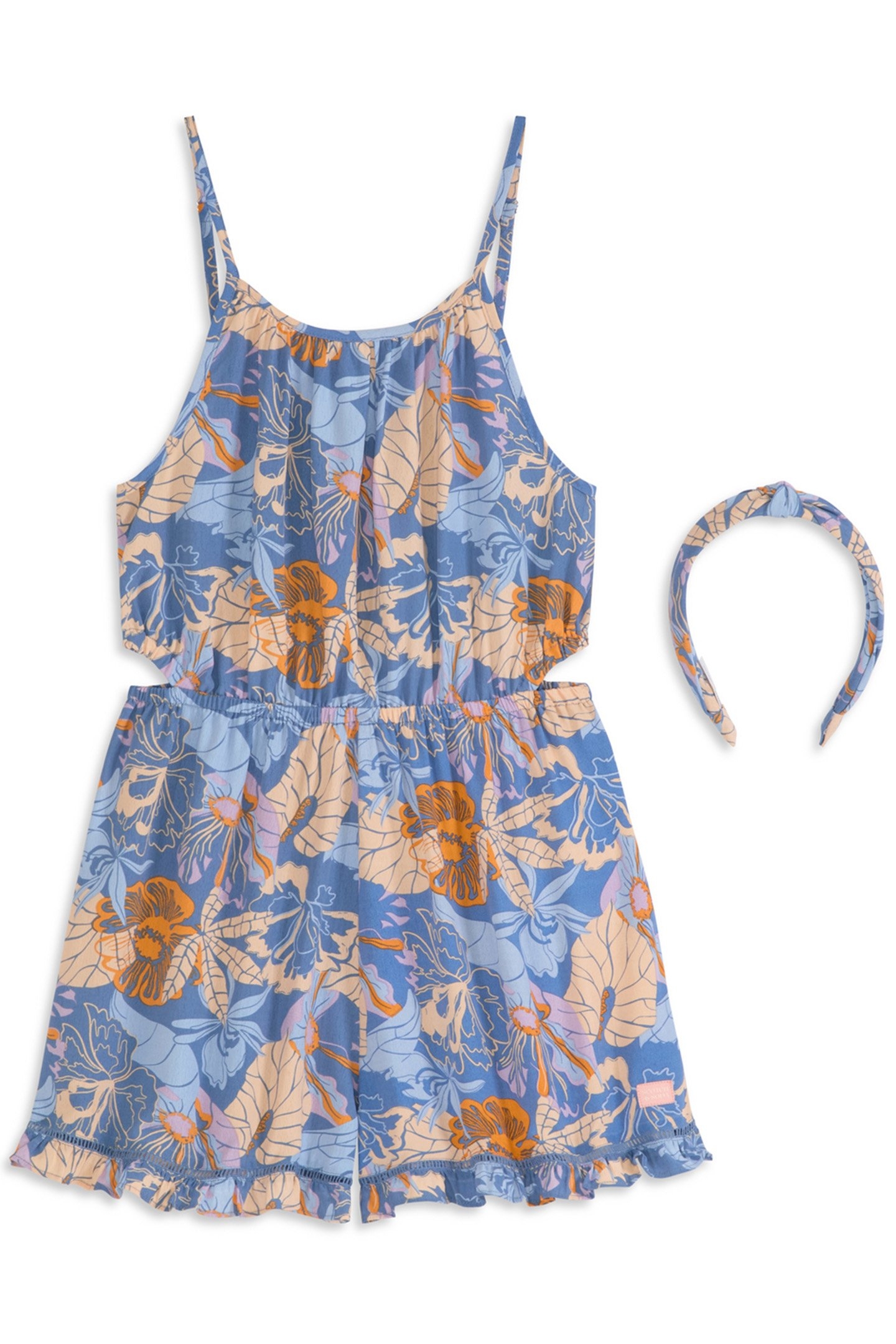 GIRLS S&S 2 PC ROMPER AND HEADBAND SET BLUE/GREY 1