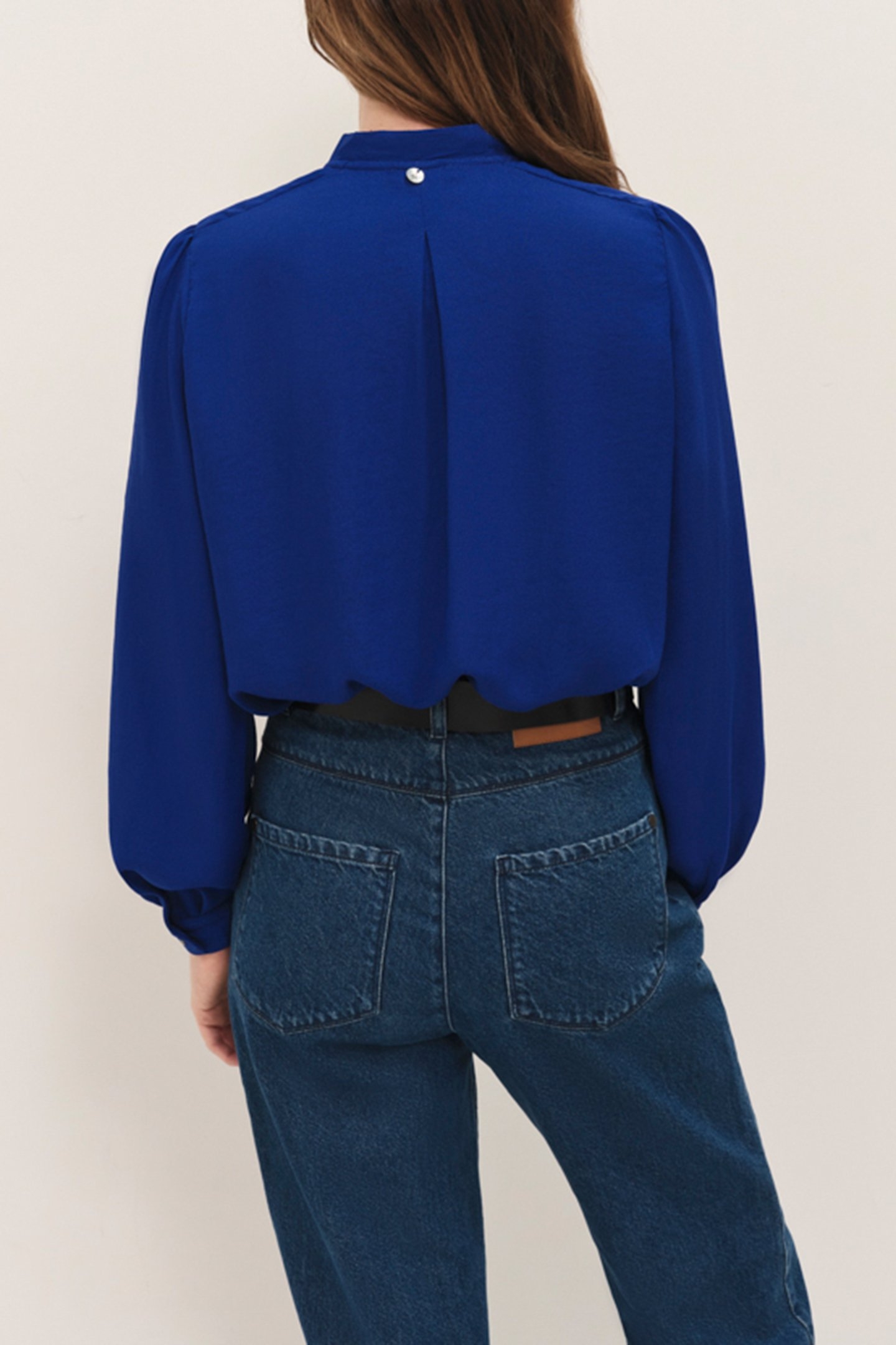CYRILLE - SAPPHIRE BLUE FLOWING BLOUSE WITH LAVALLIÈRE COLLA 2