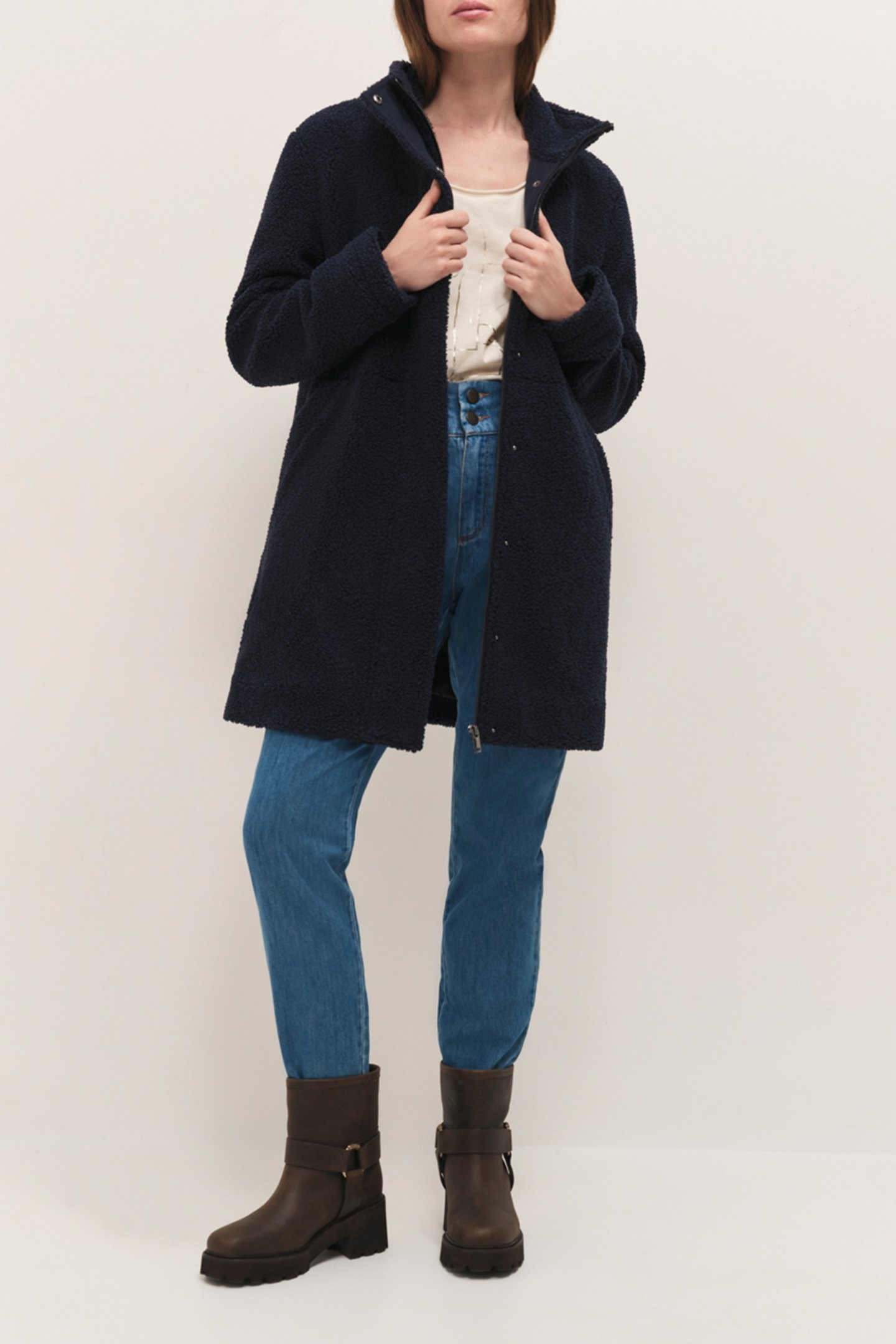 DIANA - NAVY SHERPA BOUCLETTE MID-LENGTH COAT 6