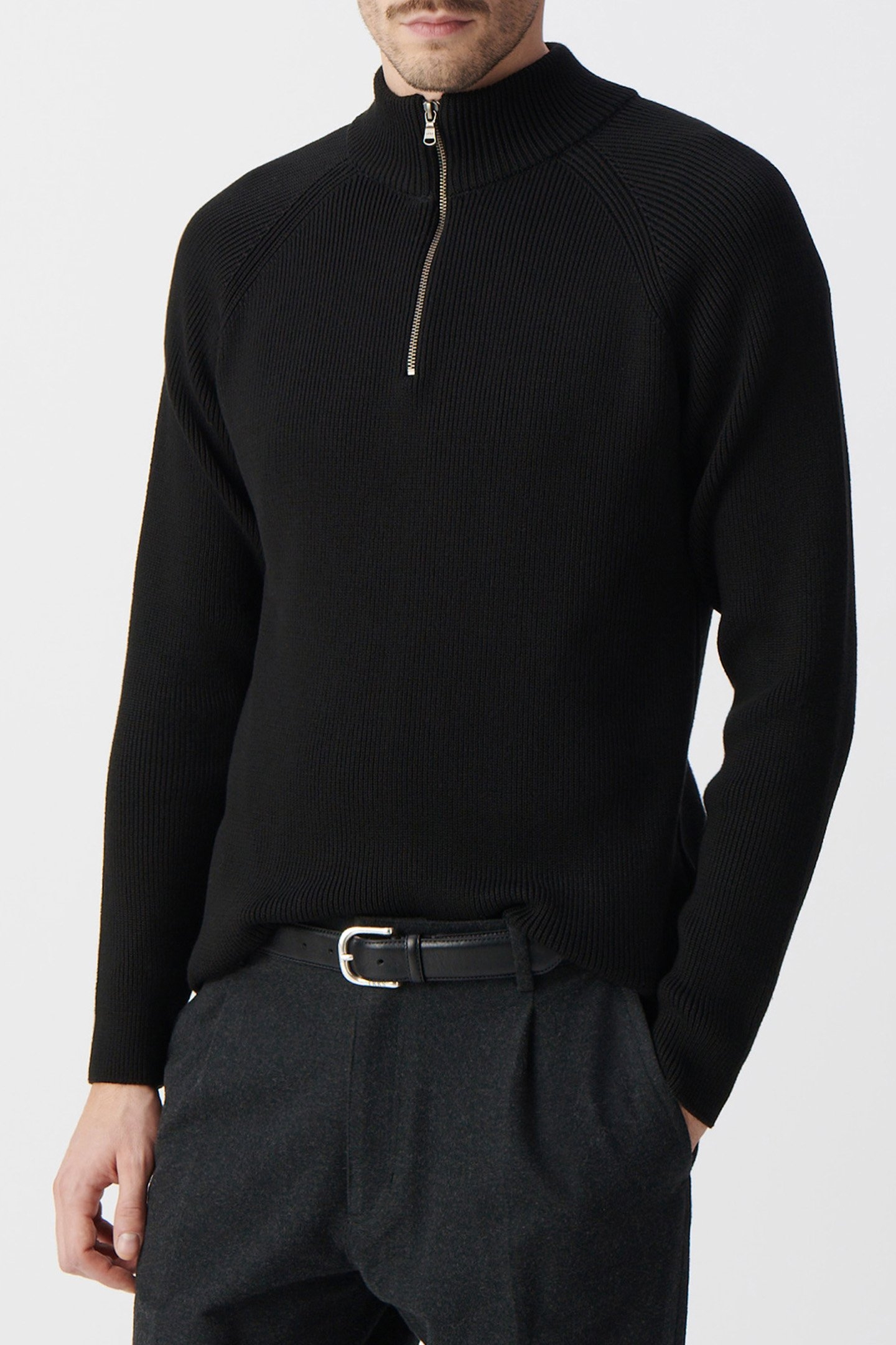 BLACK TRUCKER-NECK KNIT SWEATER 1