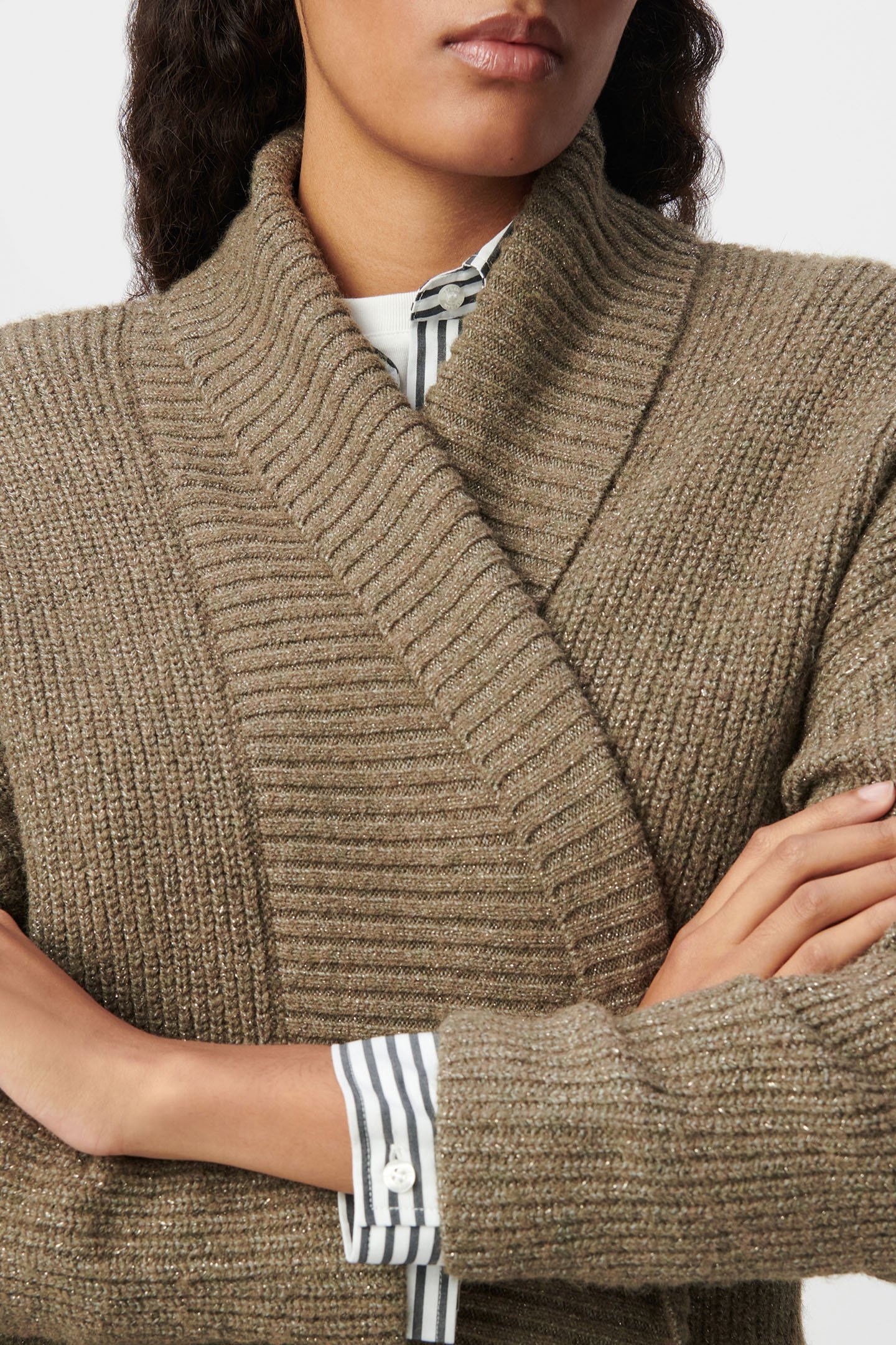 BELTED KHAKI ARMY CARDIGAN LUREX KNIT 6