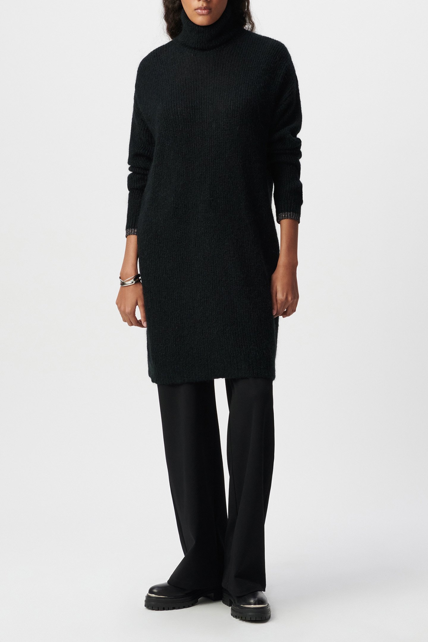BLACK RIB-KNIT TURTLENECK SWEATER DRESS 3
