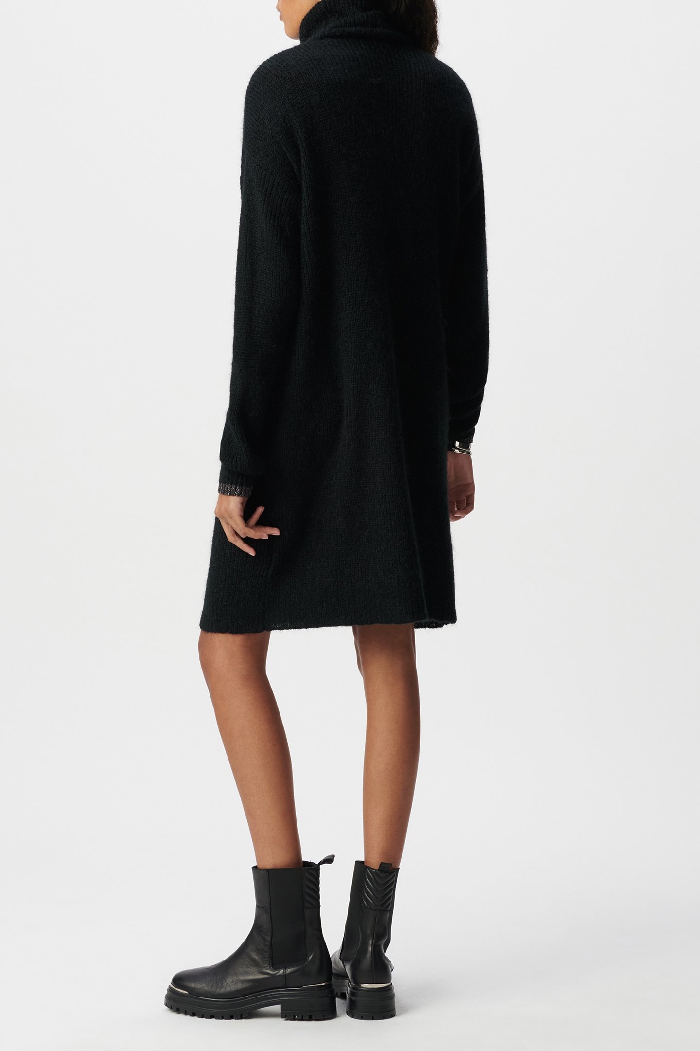 BLACK RIB-KNIT TURTLENECK SWEATER DRESS 2