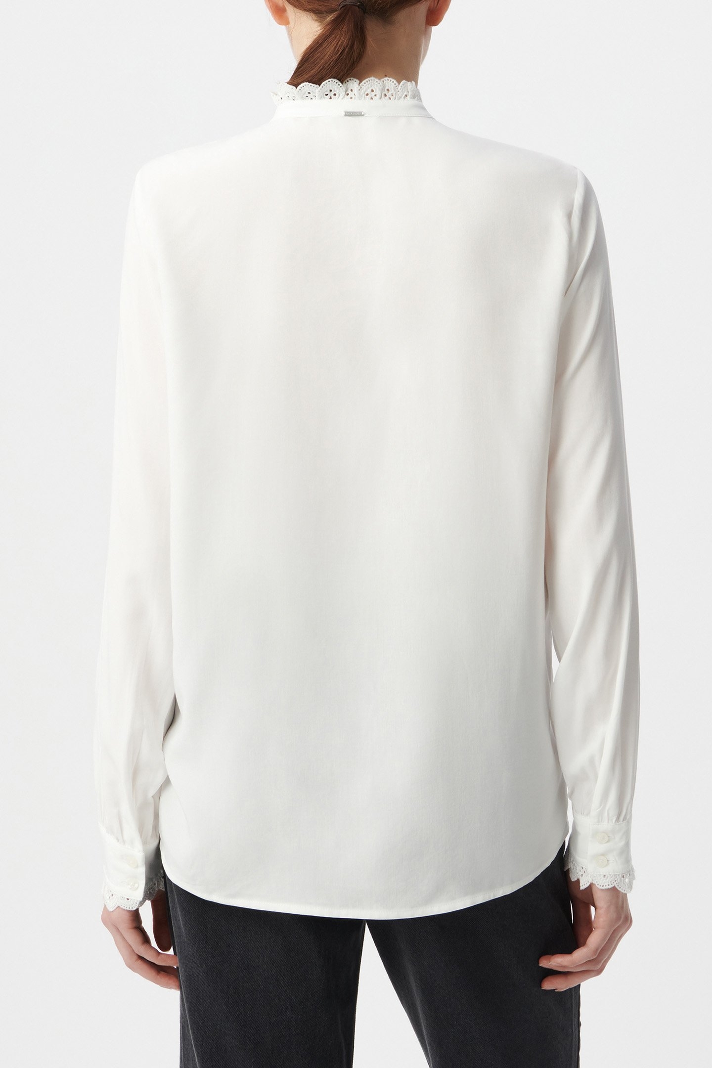 OFF-WHITE SHIRT WITH EMBROIDERED LACE TRIM 2