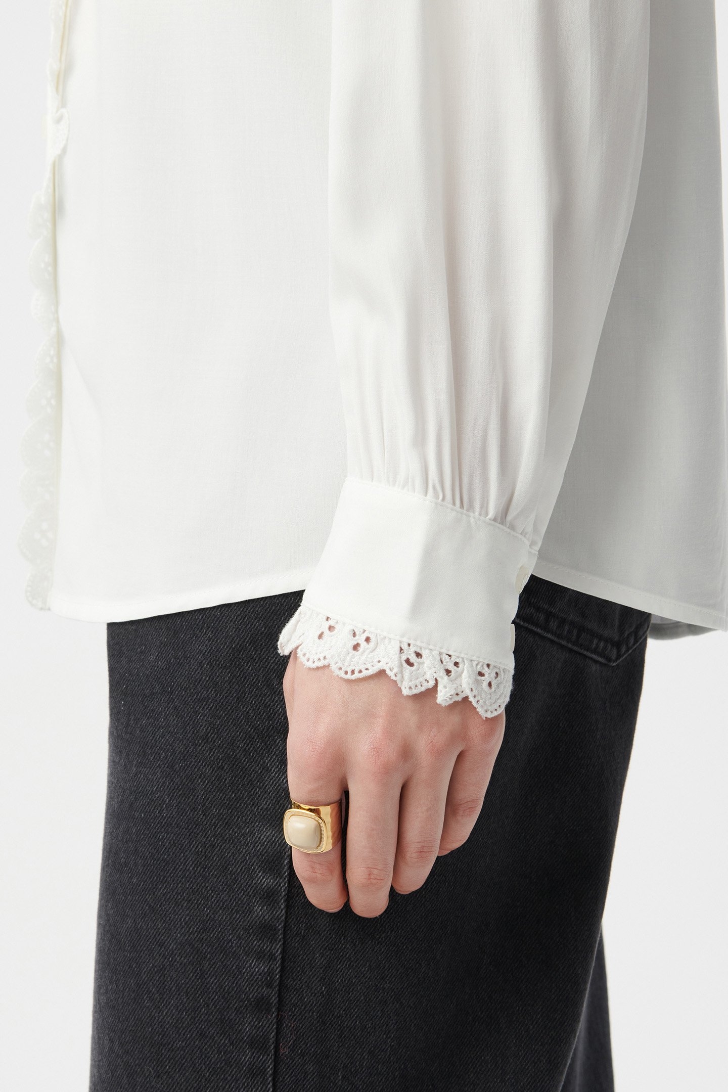 OFF-WHITE SHIRT WITH EMBROIDERED LACE TRIM 6