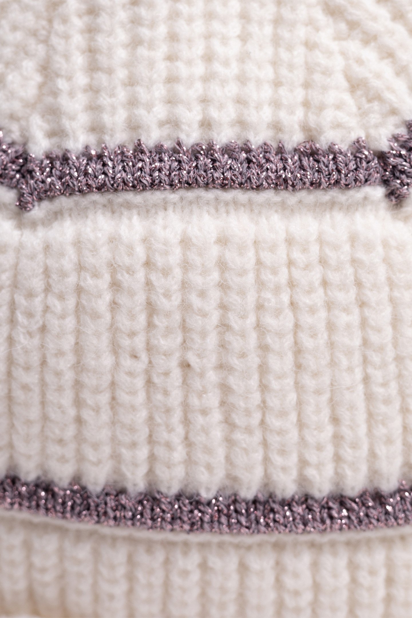 GIRL'S ECRU LUREX STRIPED KNITTED HAT 5