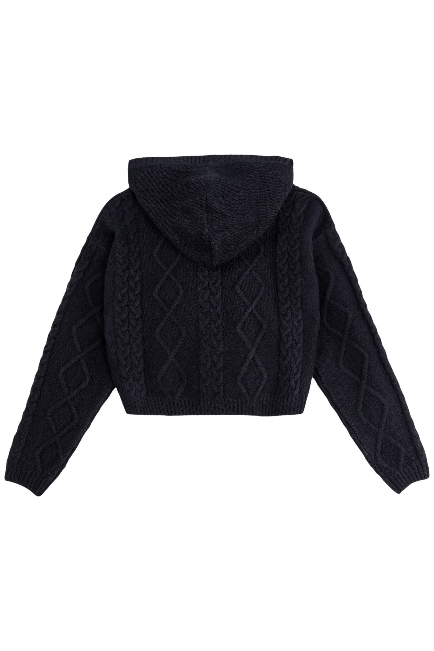 GIRL'S BLACK CABLE-KNIT HOODED SWEATER 2