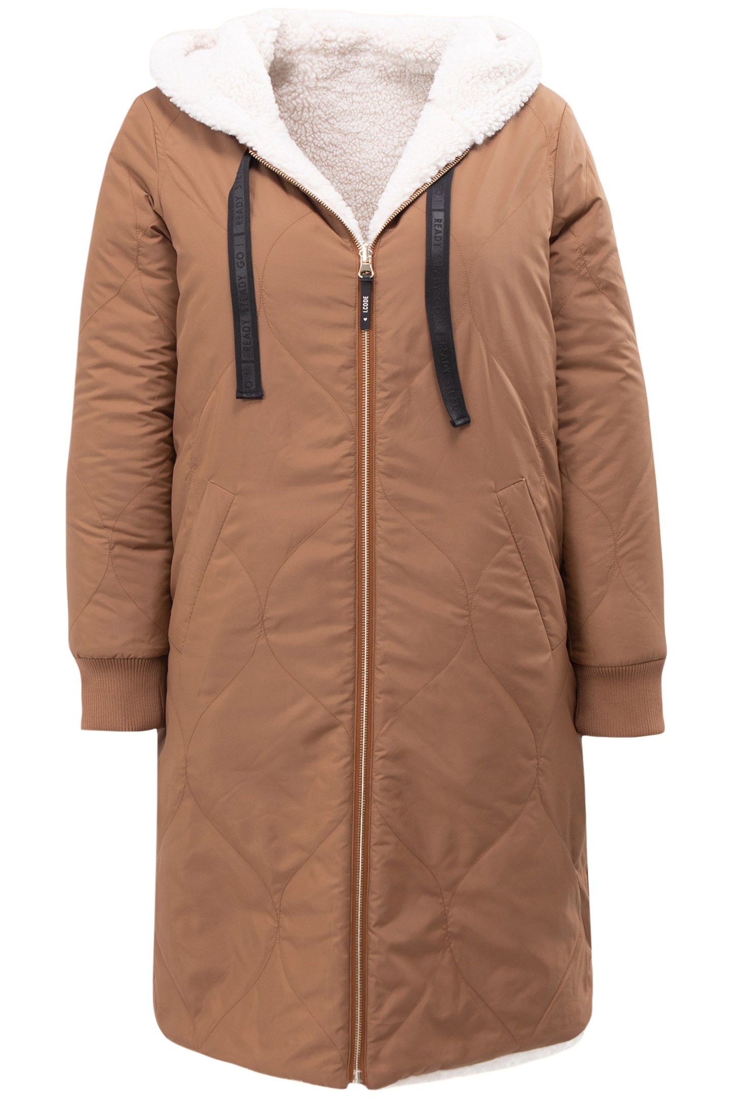 ECRU SHERPA AND CAMEL NYLON REVERSIBLE PARKA 5