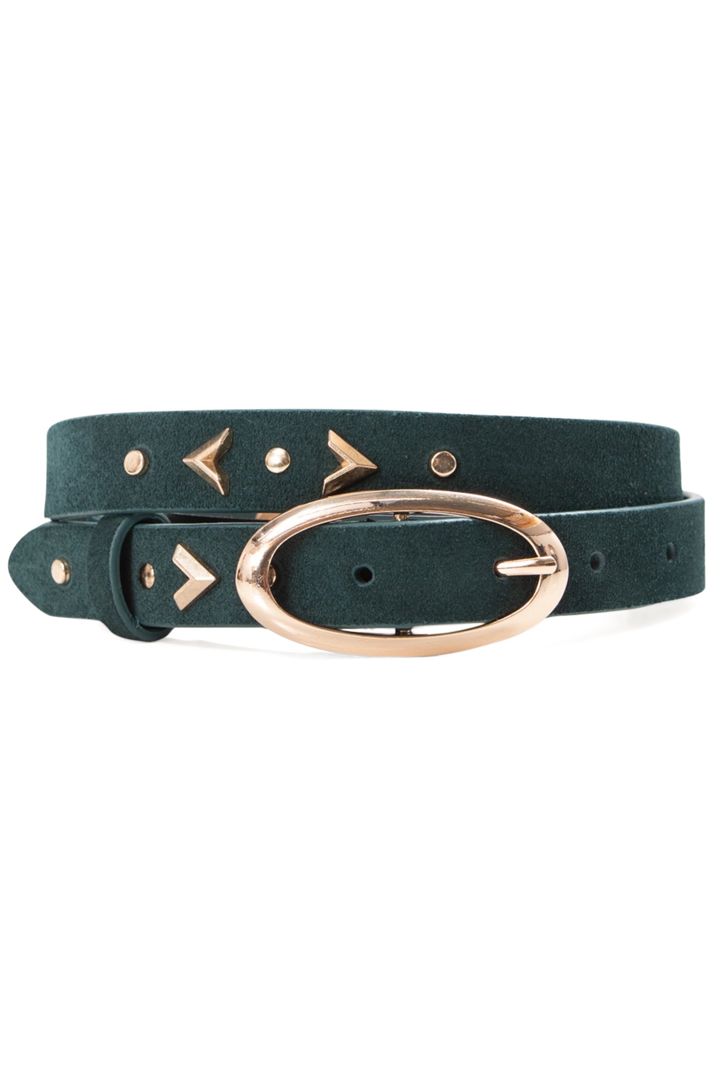 NIGHT GREEN STUDDED SUEDE BELT 1