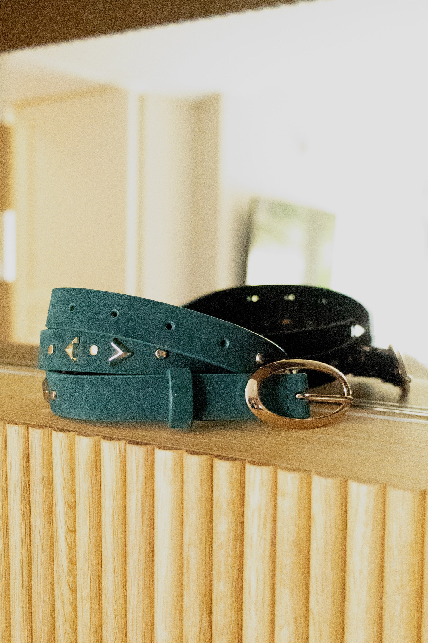NIGHT GREEN STUDDED SUEDE BELT 5