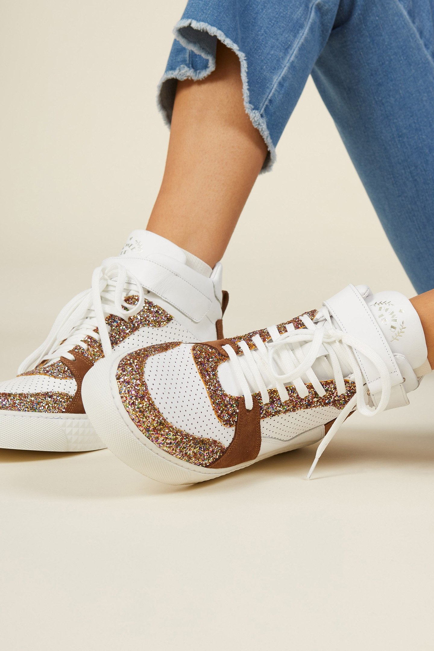 HIGH-TOP BROWN AND WHITE SEQUINED SNEAKERS 8